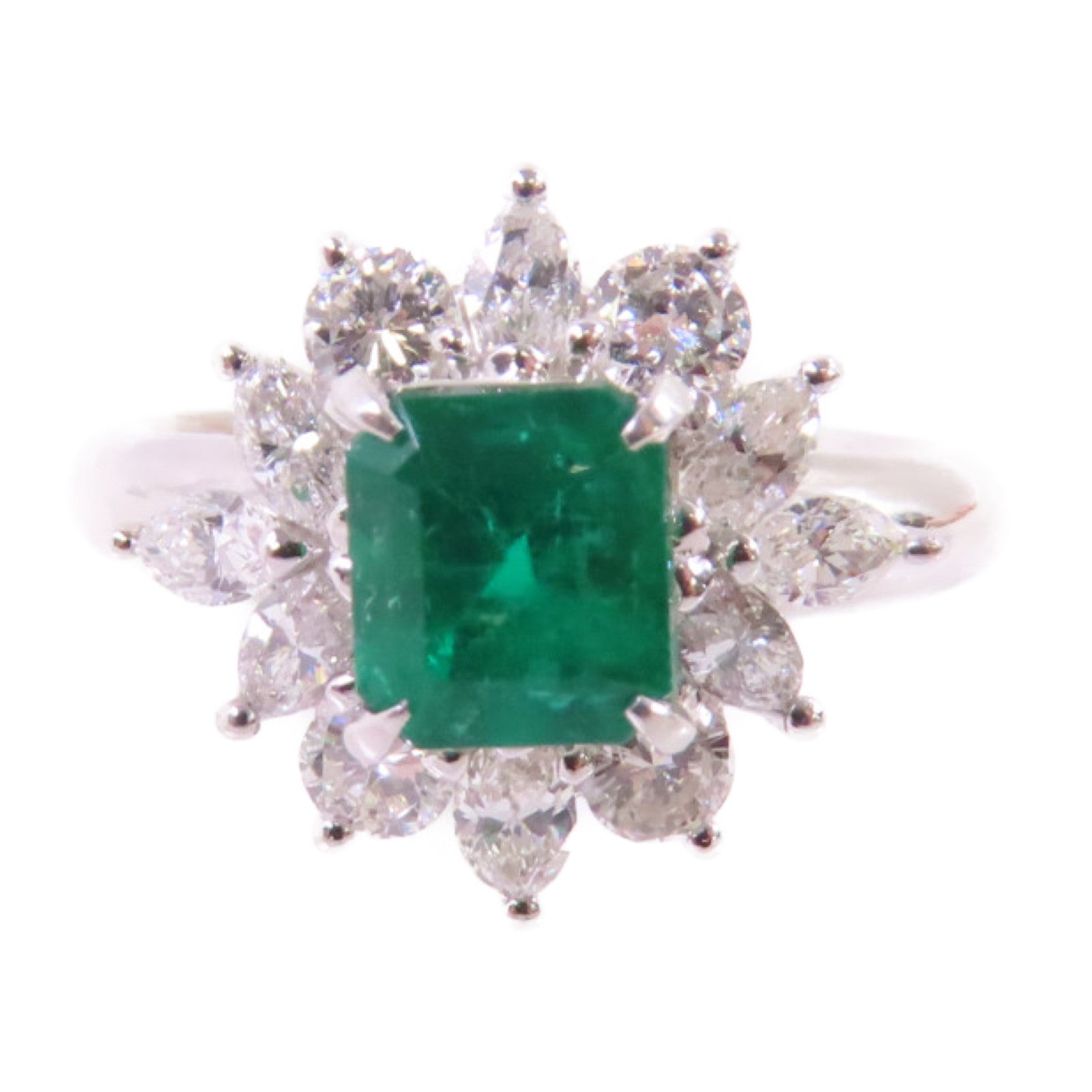 JEWELRY 0.99ct Emerald 0.85ct Diamond Ring US#6.75 PT900 Platinum