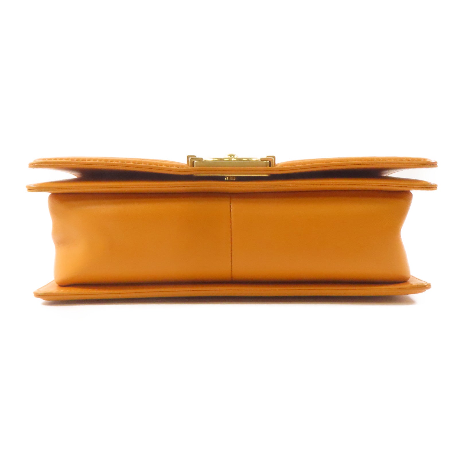 CHANEL 羊皮皮革Boy 25金扣鏈帶肩背袋橙色