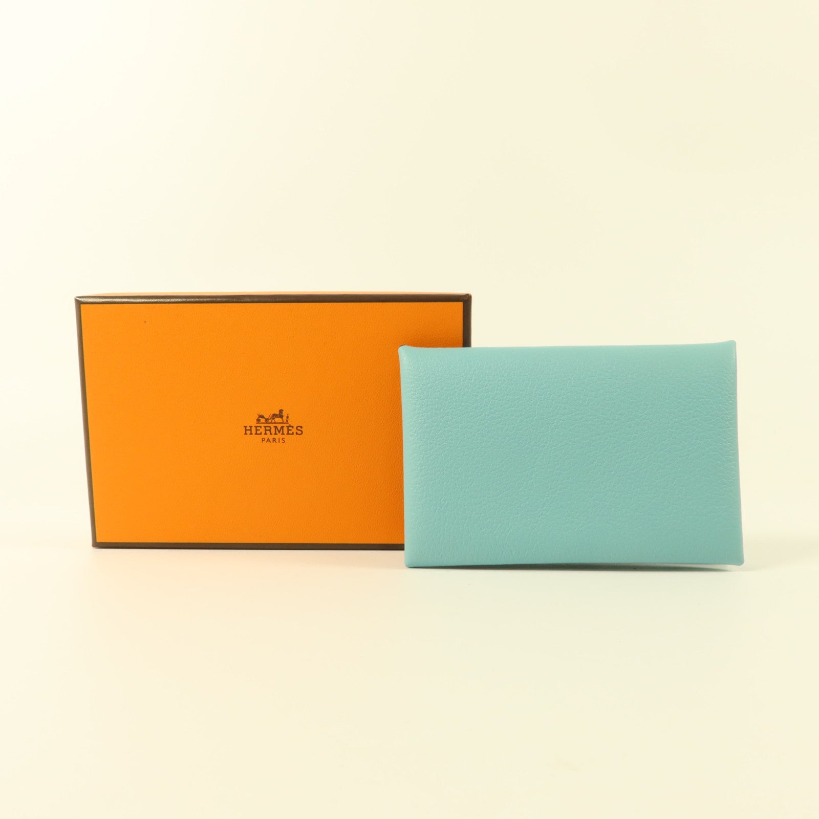 HERMES Evercolor皮革Calvi Card Holder卡片套Bleu Atoll