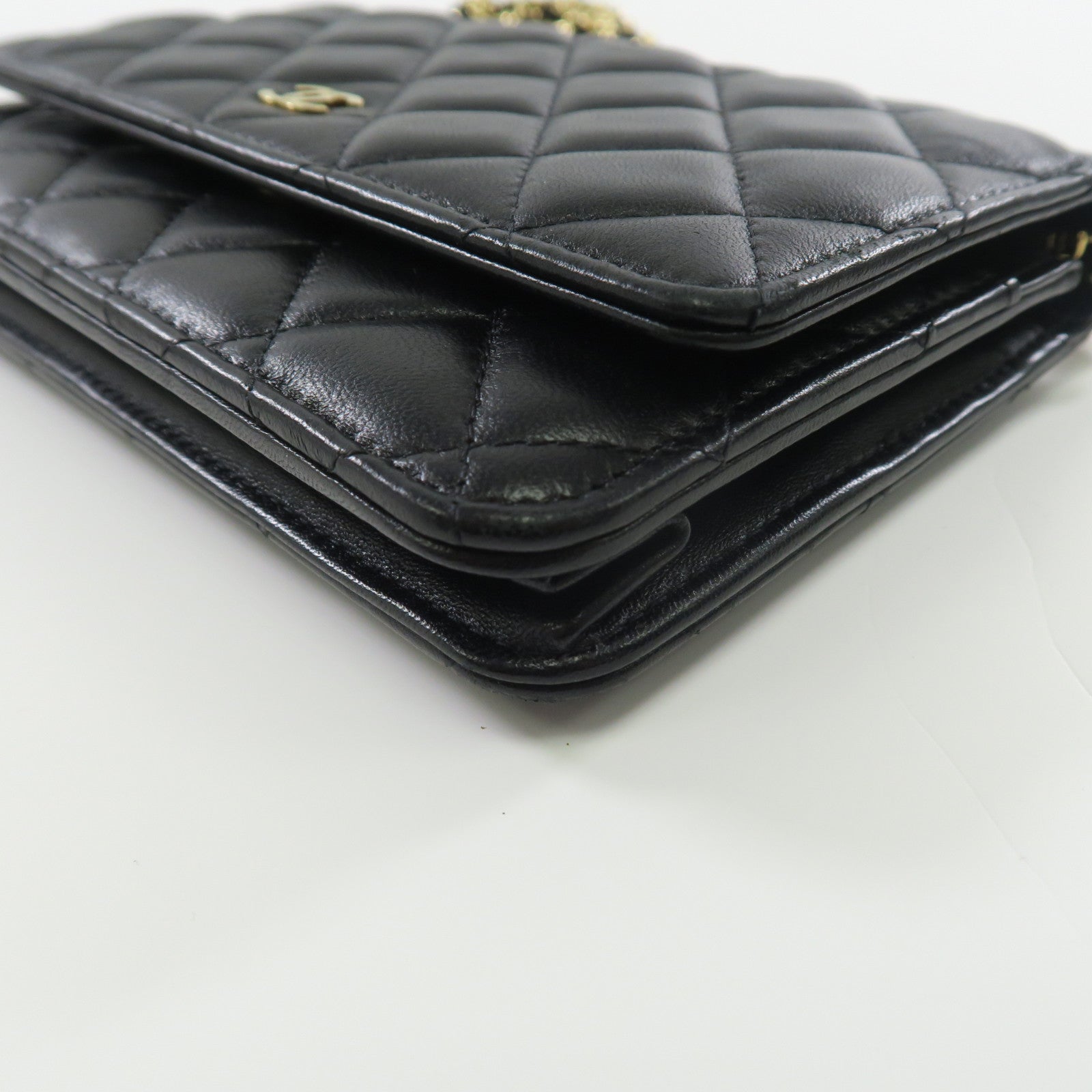 CHANEL 羊皮皮革Wallet On Chain金扣鏈帶肩背袋黑色