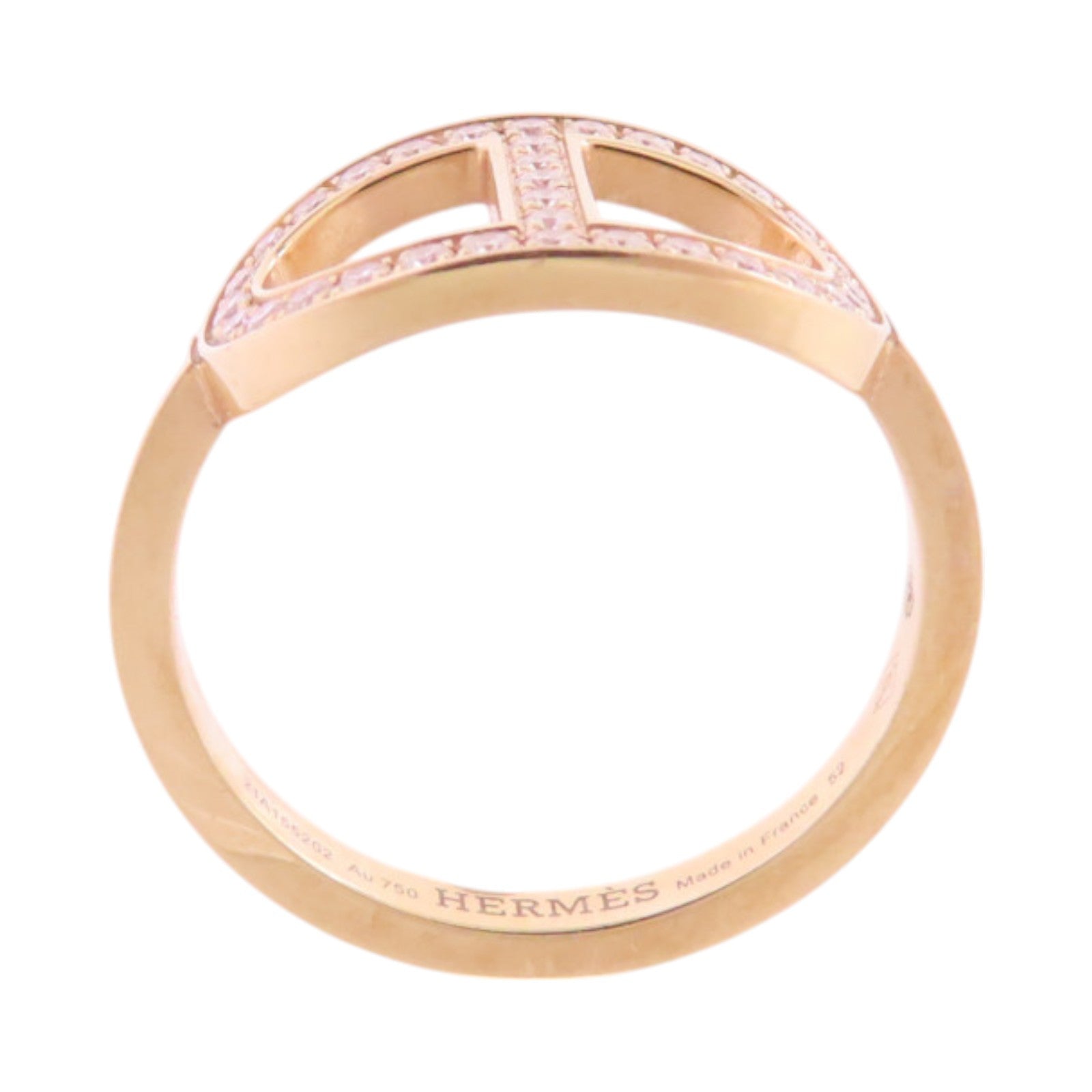 HERMES 18K玫瑰金/鑽石Bague Chain Dancre Diamond Ring戒指#52/US#5.75