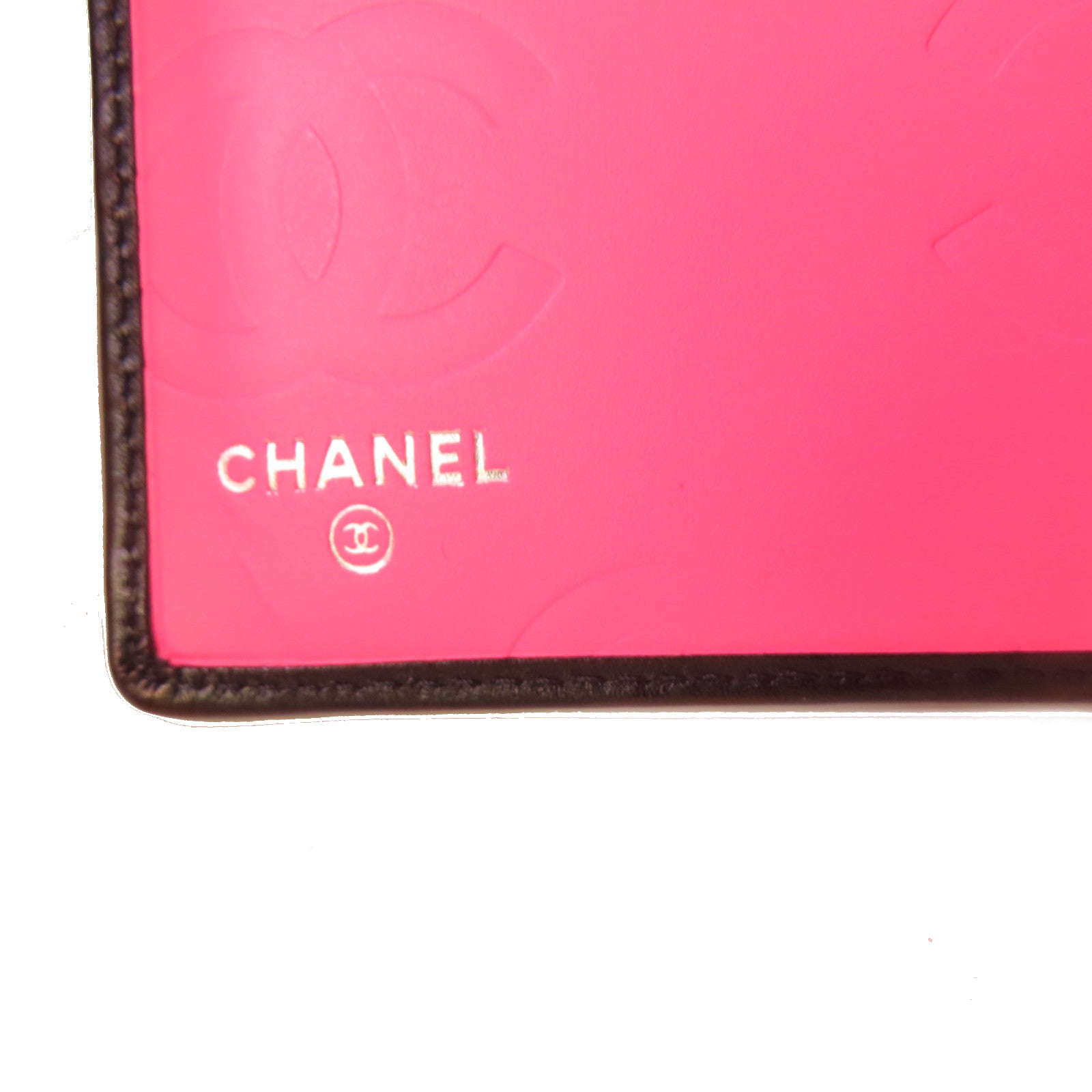 CHANEL 菱格羊皮皮革Cambon Long Wallet銀扣長錢包黑色/粉紅色