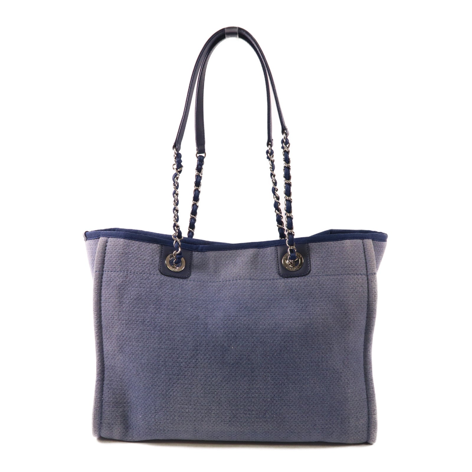 CHANEL 帆布Deauville Tote銀扣肩背袋