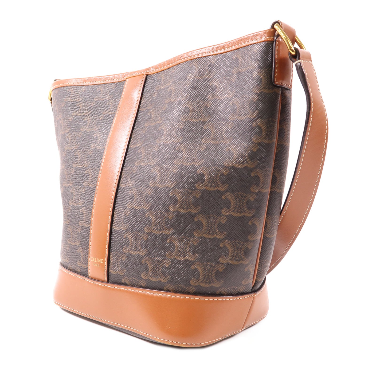 CELINE 塗層帆布Triomphe Bucket金扣肩背袋