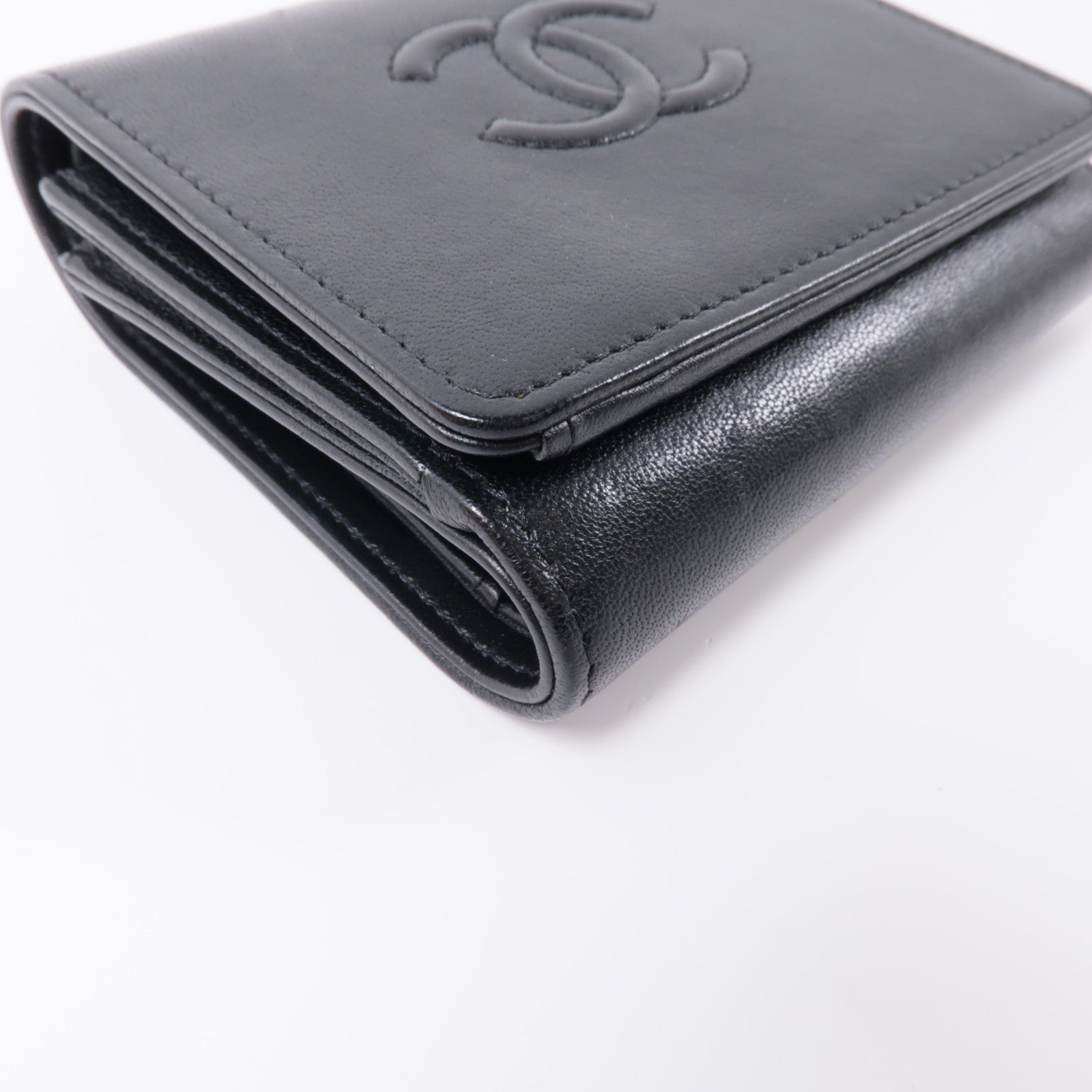 CHANEL 皮革Wallet金扣錢包黑色