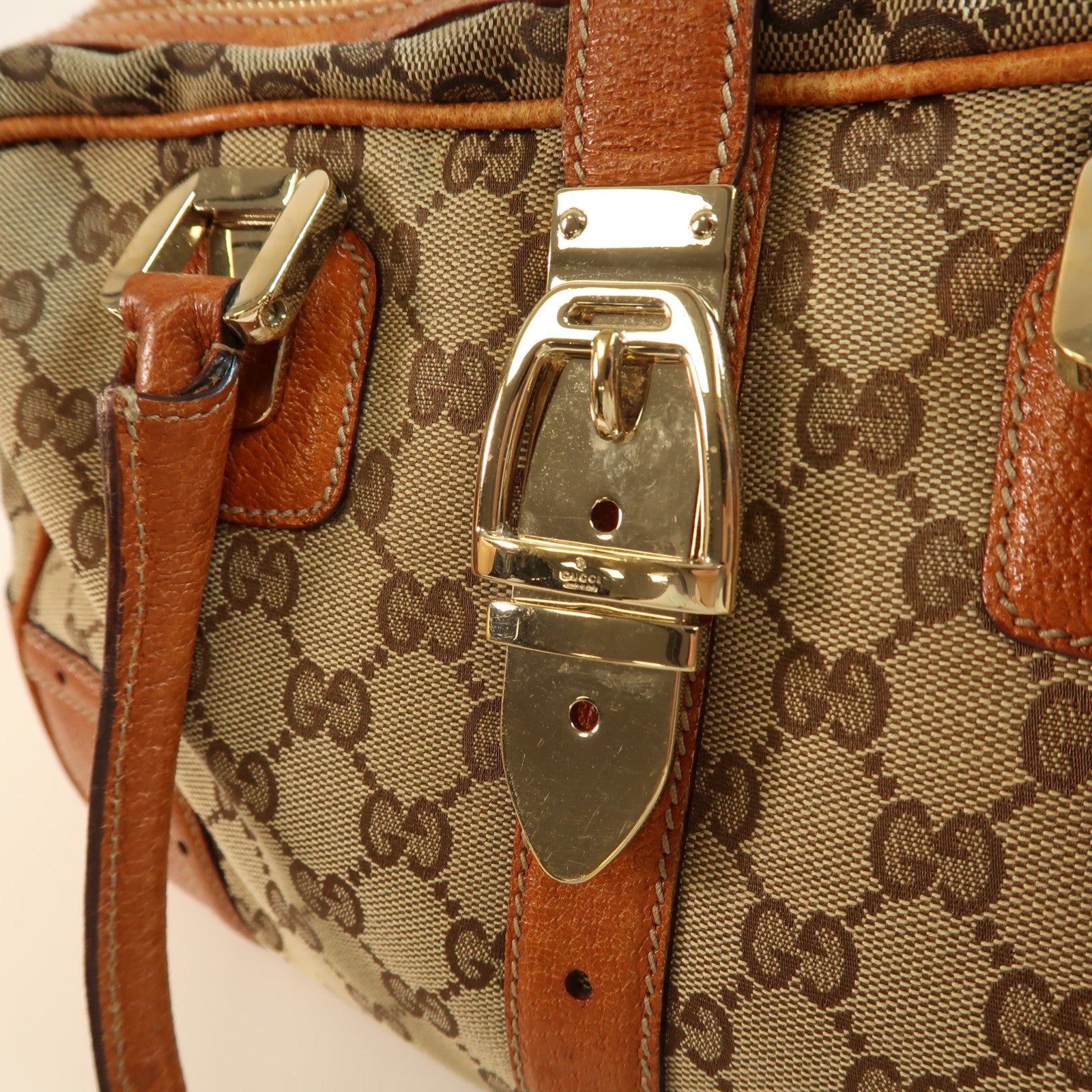 GUCCI 帆布Shoulder Bag金扣鏈帶肩背袋