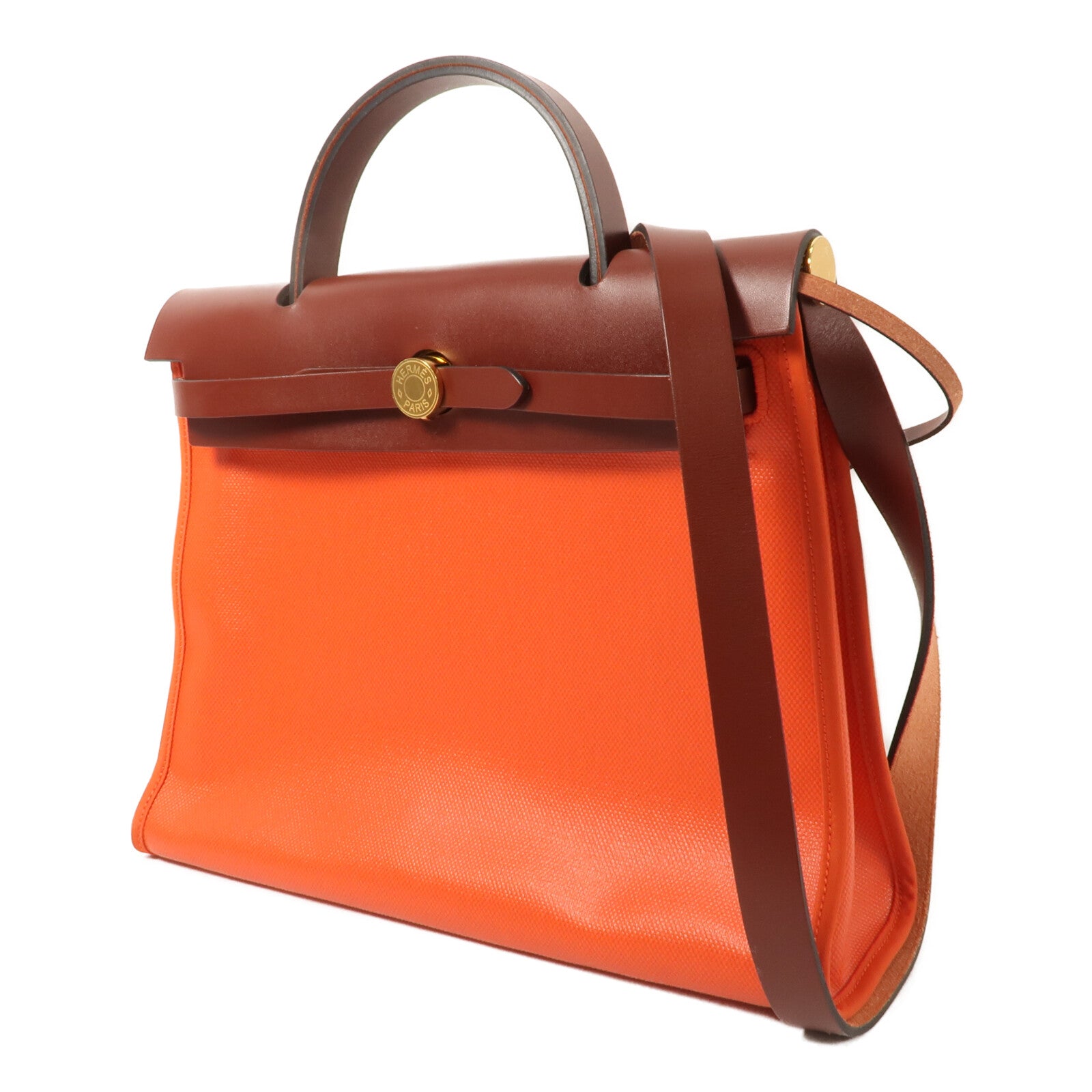 HERMES 帆布Herbag PM手挽肩背兩用袋Orange Mecano/Rough H