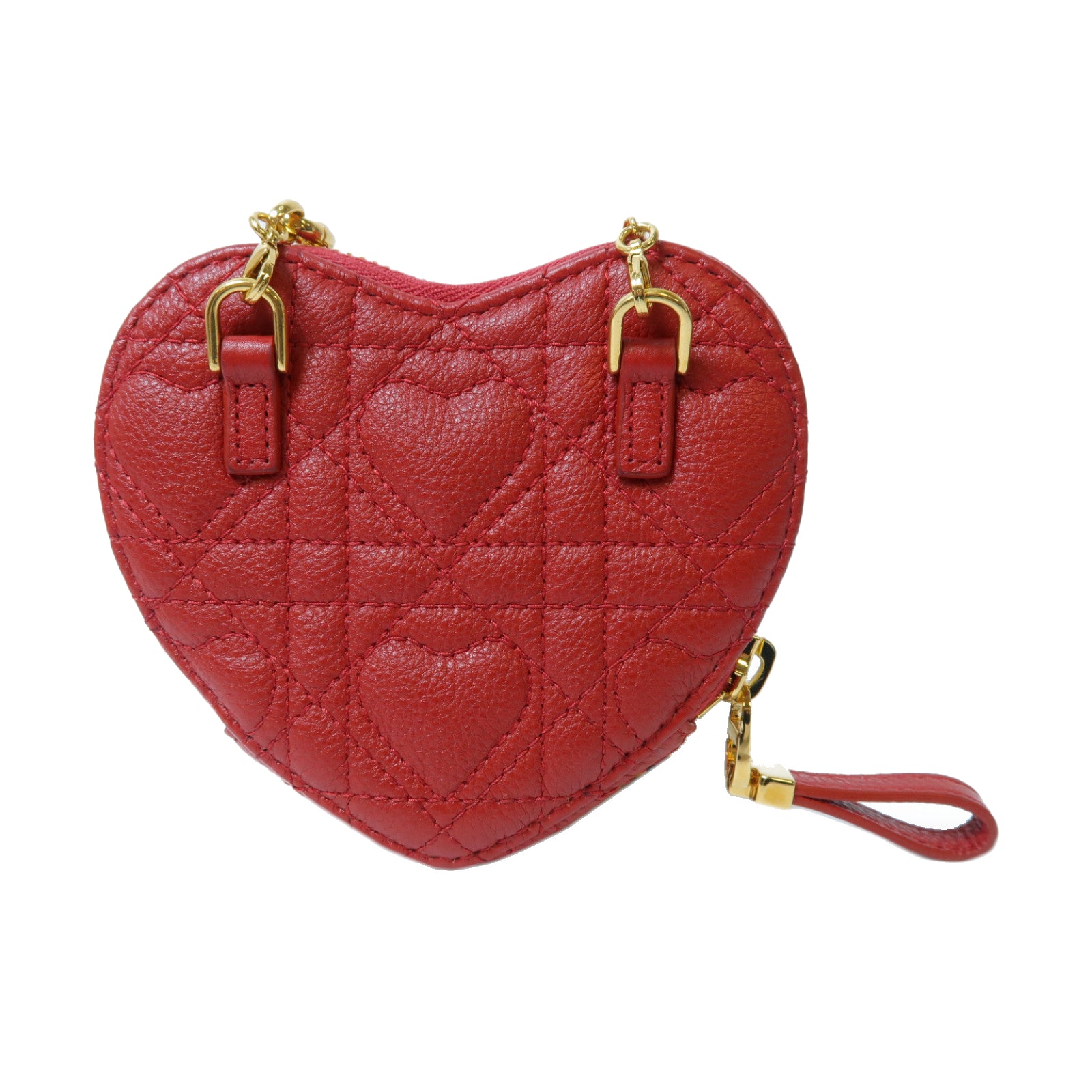 Dior 羊皮皮革Caro Heart Pouch With Chain金扣鏈帶肩背袋紅色