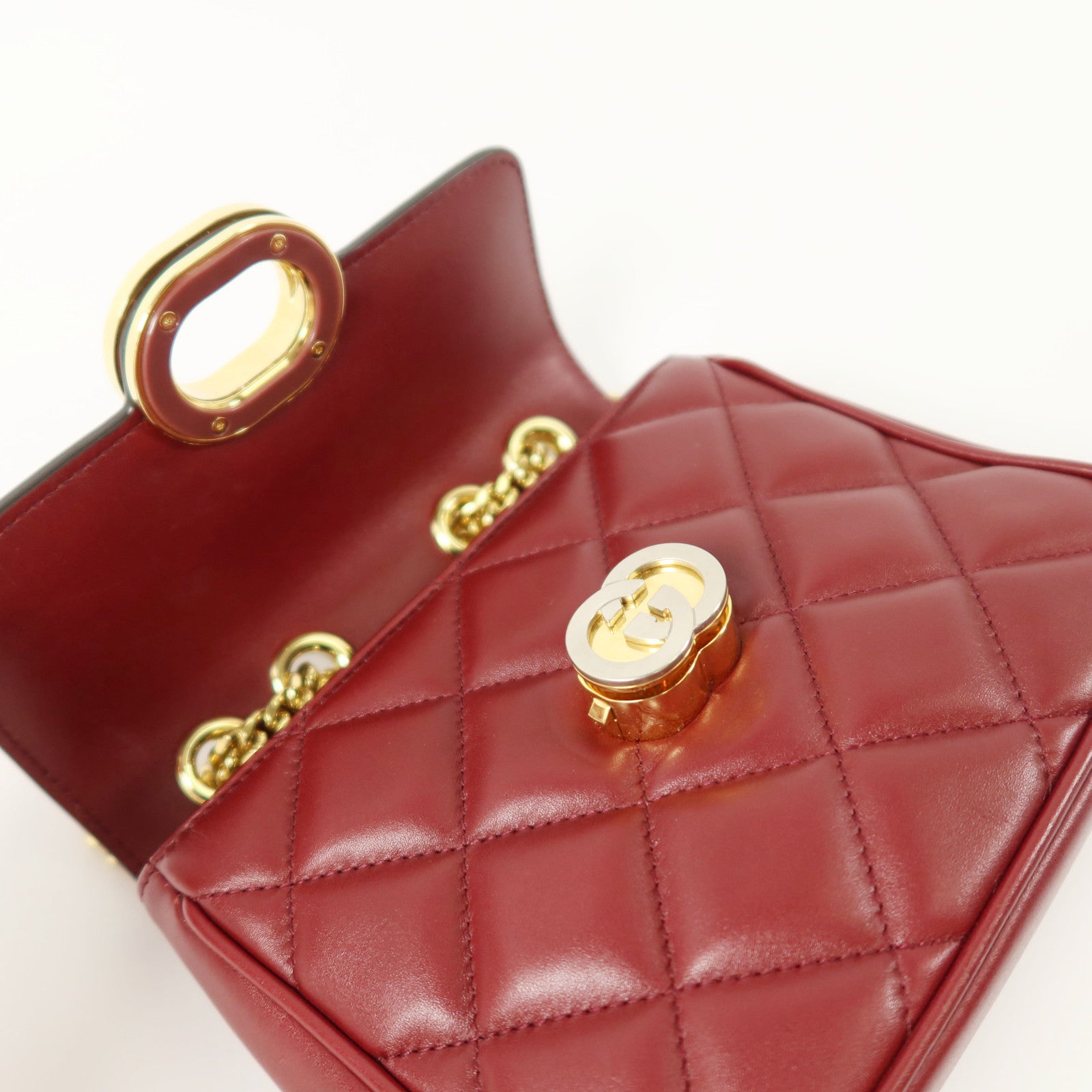 GUCCI 牛皮皮革Decco Mini Chain Shoulder Bag金扣鏈帶肩背袋