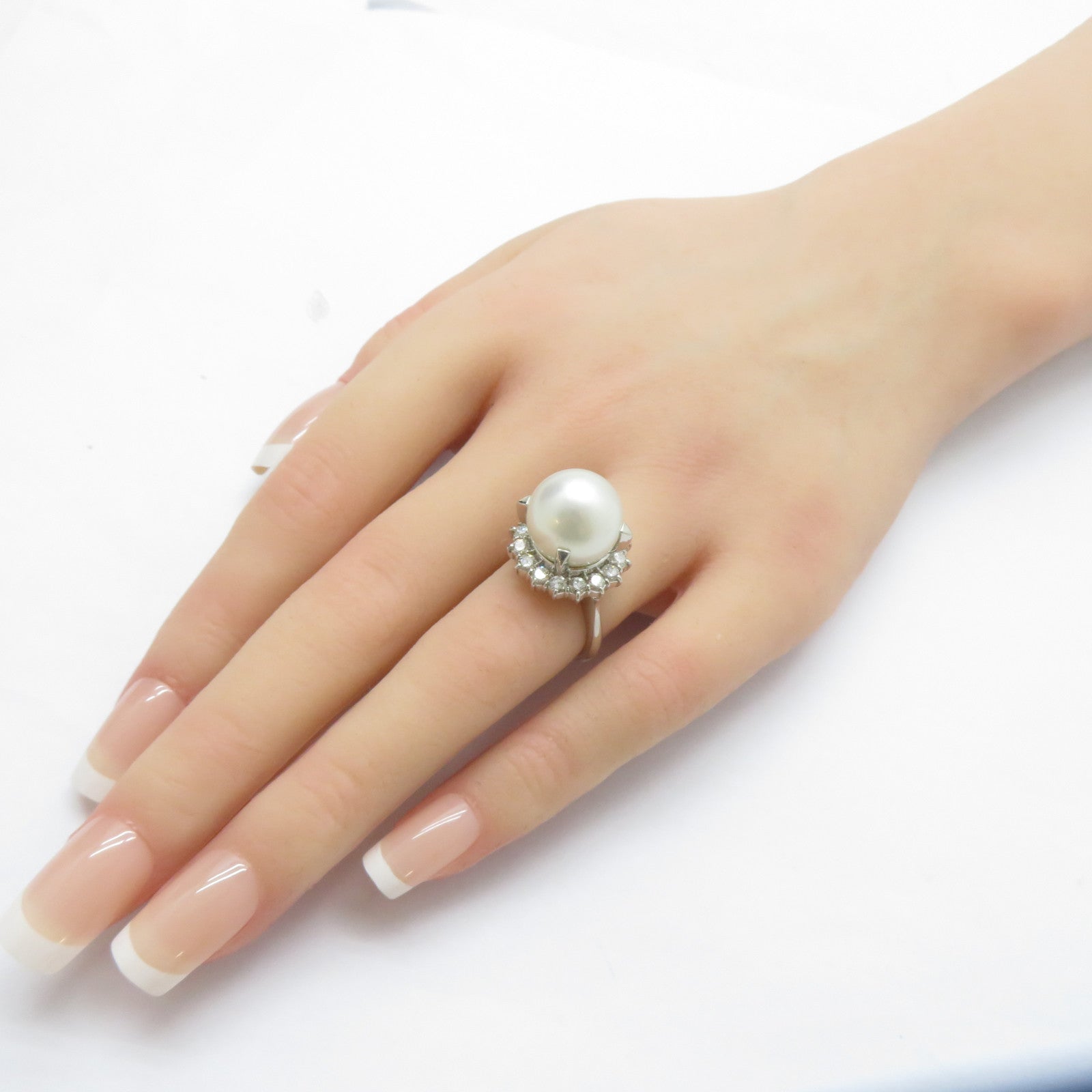JEWELRY PT900鉑金SouthSea Pearl Ring南洋珍珠12.6mm/0.85ct鑽石戒指US#5.5