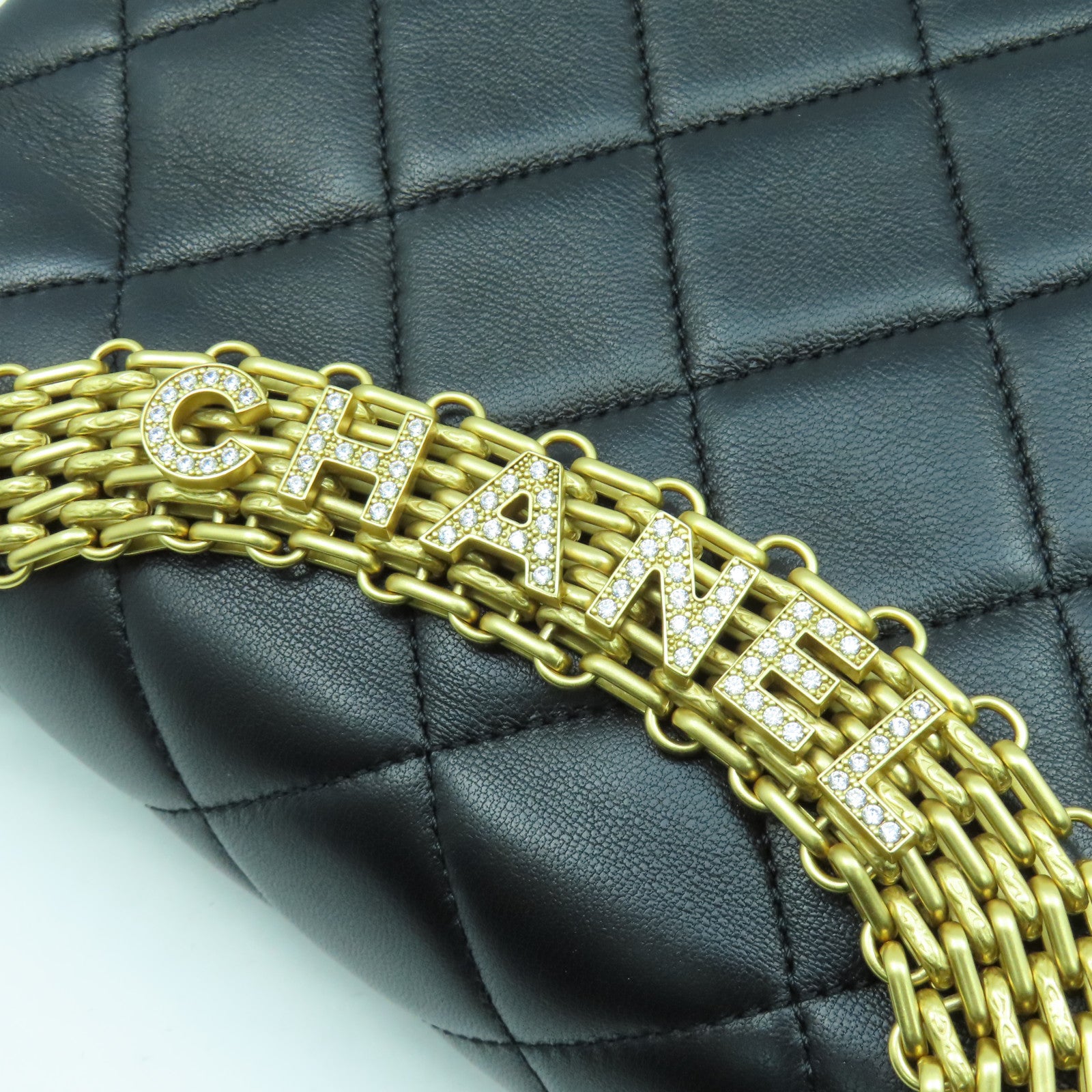 CHANEL 菱格羊皮皮革Shoulder Bag金扣手挽肩背兩用袋黑色