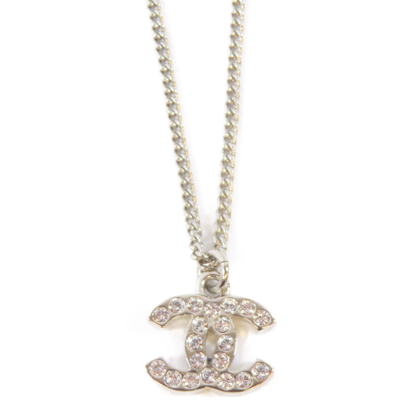CHANEL 金屬/水晶Necklace項鍊銀色#40cm