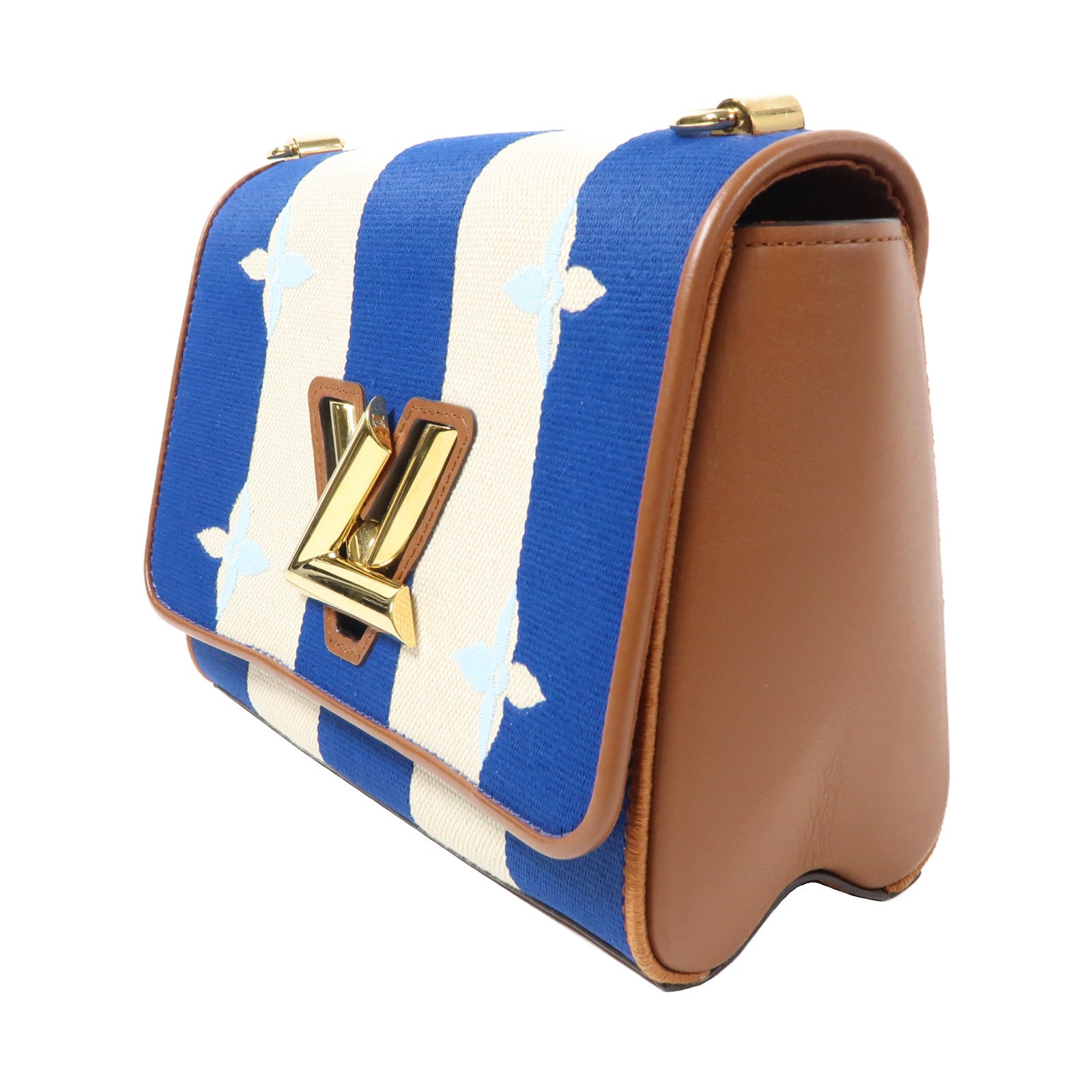 LOUIS VUITTON 皮革/帆布Twist金扣肩背袋藍色/啡色/米色