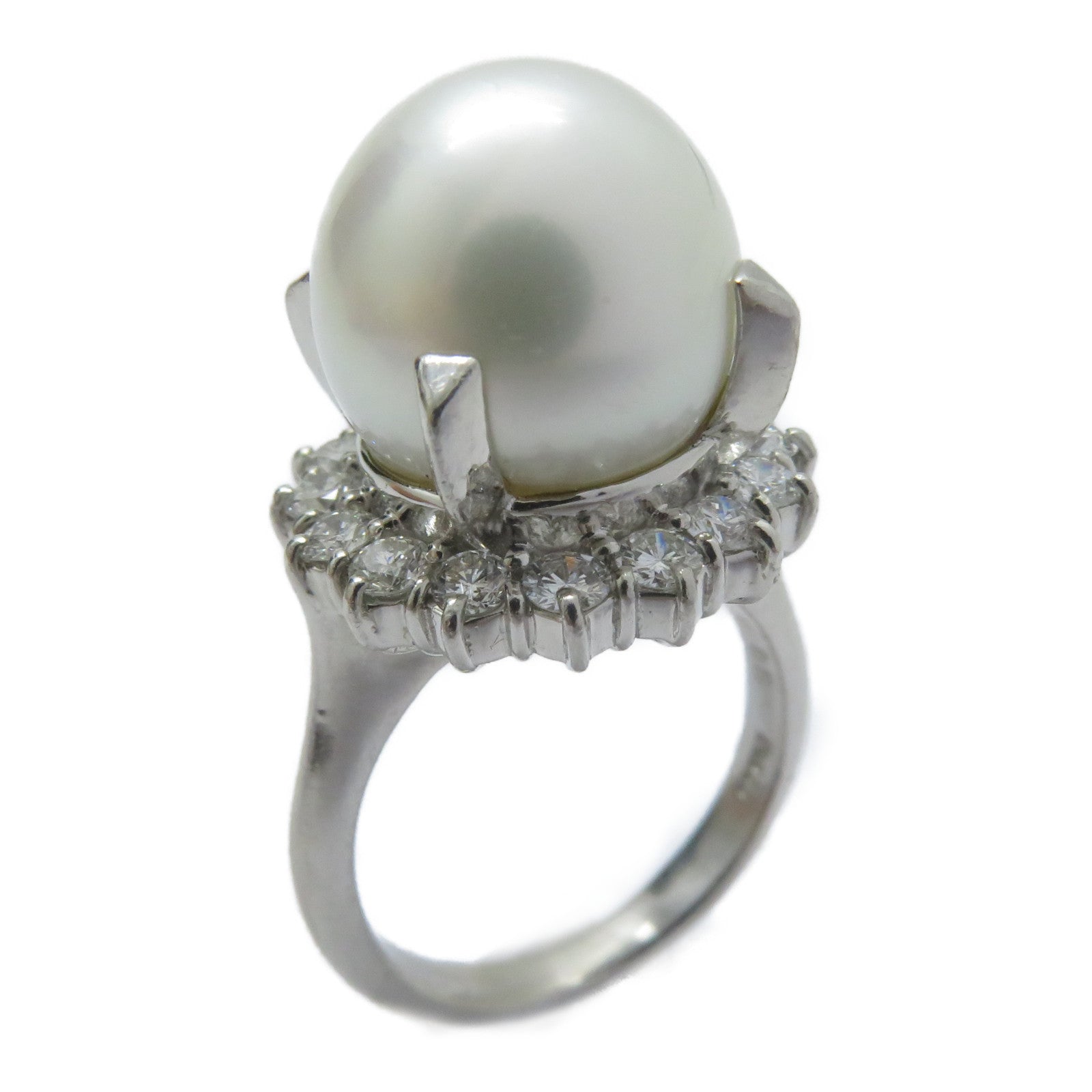 JEWELRY PT900鉑金SouthSea Pearl Ring南洋珍珠12.6mm/0.85ct鑽石戒指US#5.5