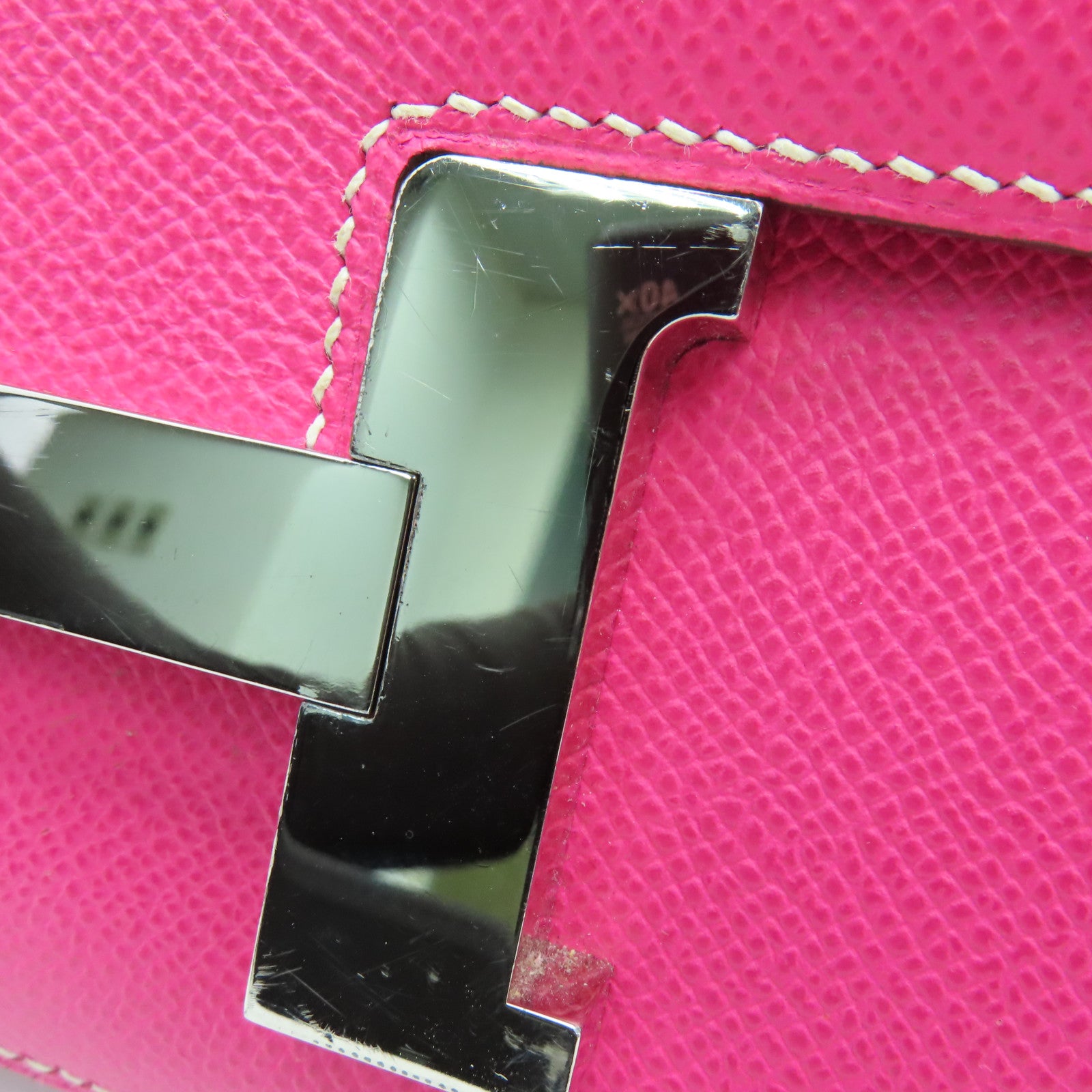 HERMES Espom Leather Constance 24 Silver Buckle Shoulder Bag Rose Tyrien