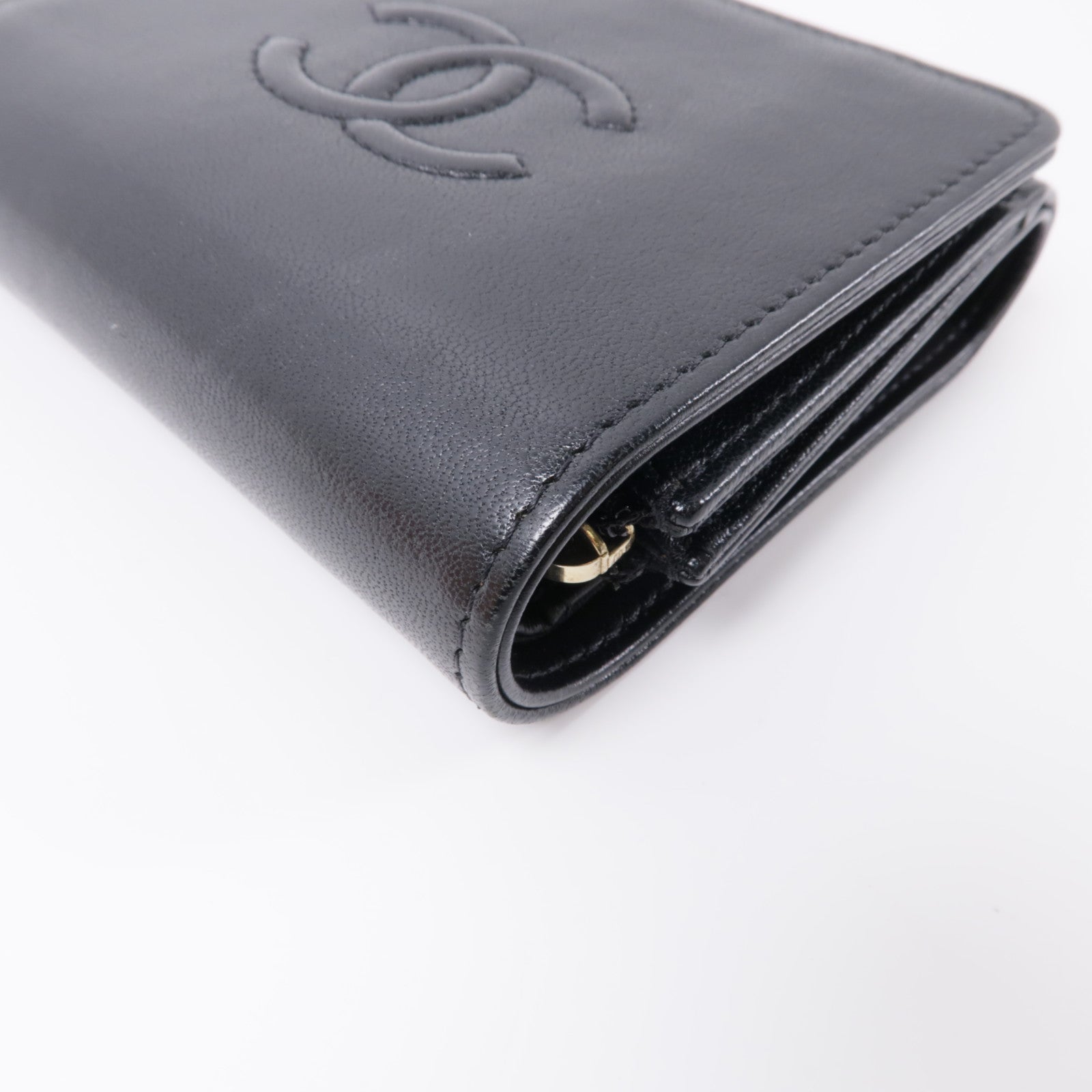 CHANEL 皮革Wallet金扣錢包黑色
