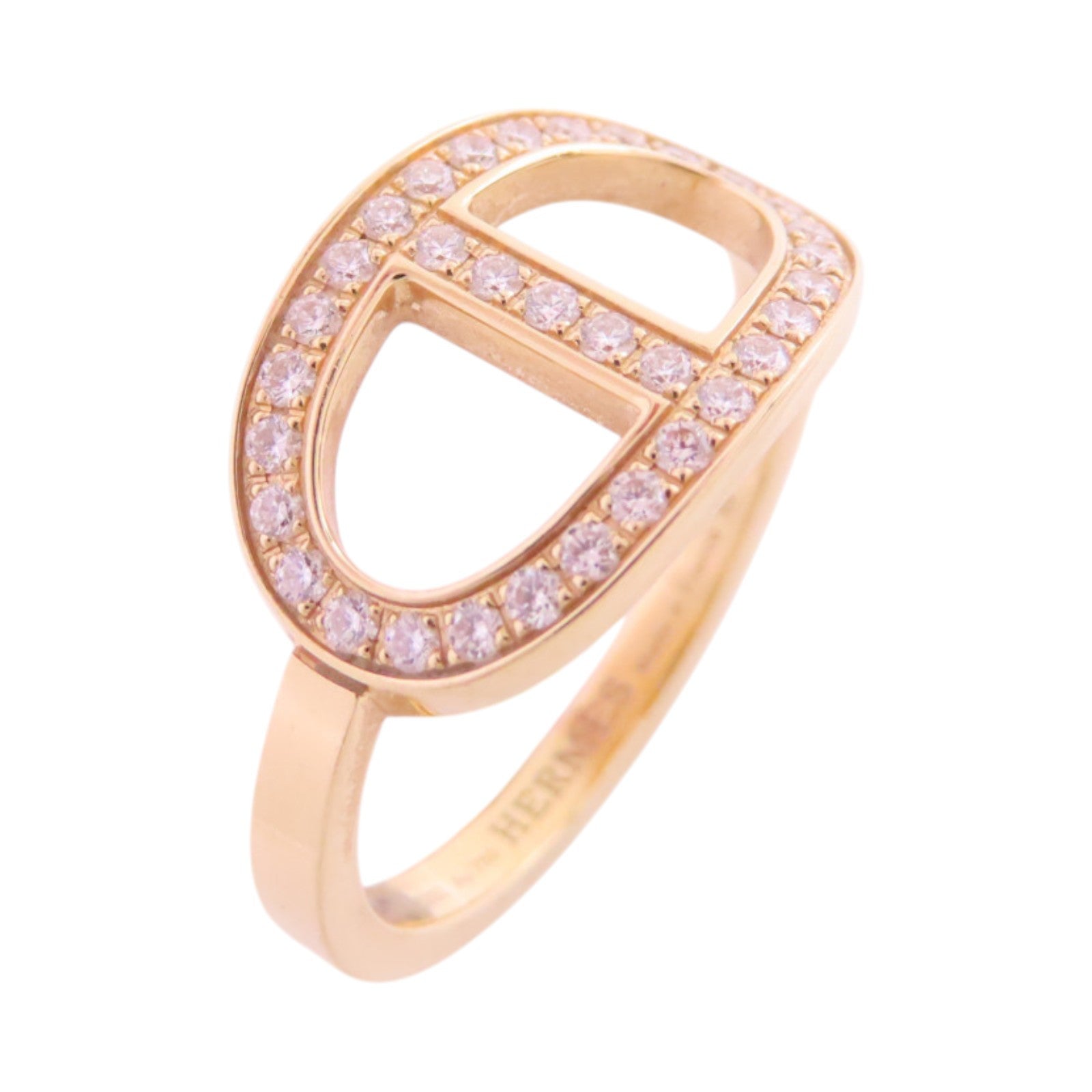 HERMES 18K玫瑰金/鑽石Bague Chain Dancre Diamond Ring戒指#52/US#5.75