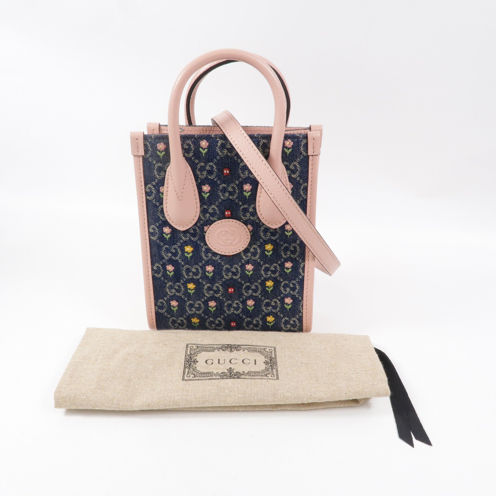 GUCCI 牛仔布Interlocking G Mini Tote手挽肩背兩用袋