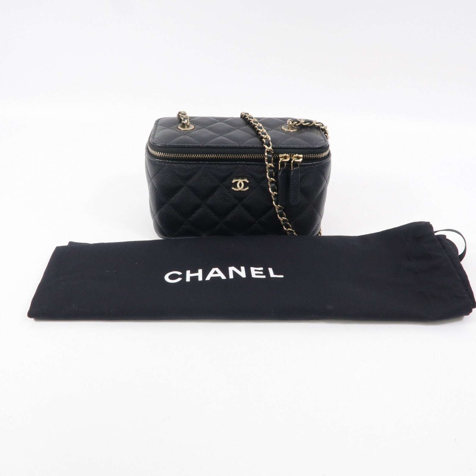 CHANEL 牛皮皮革Vanity Case鏈帶肩背袋