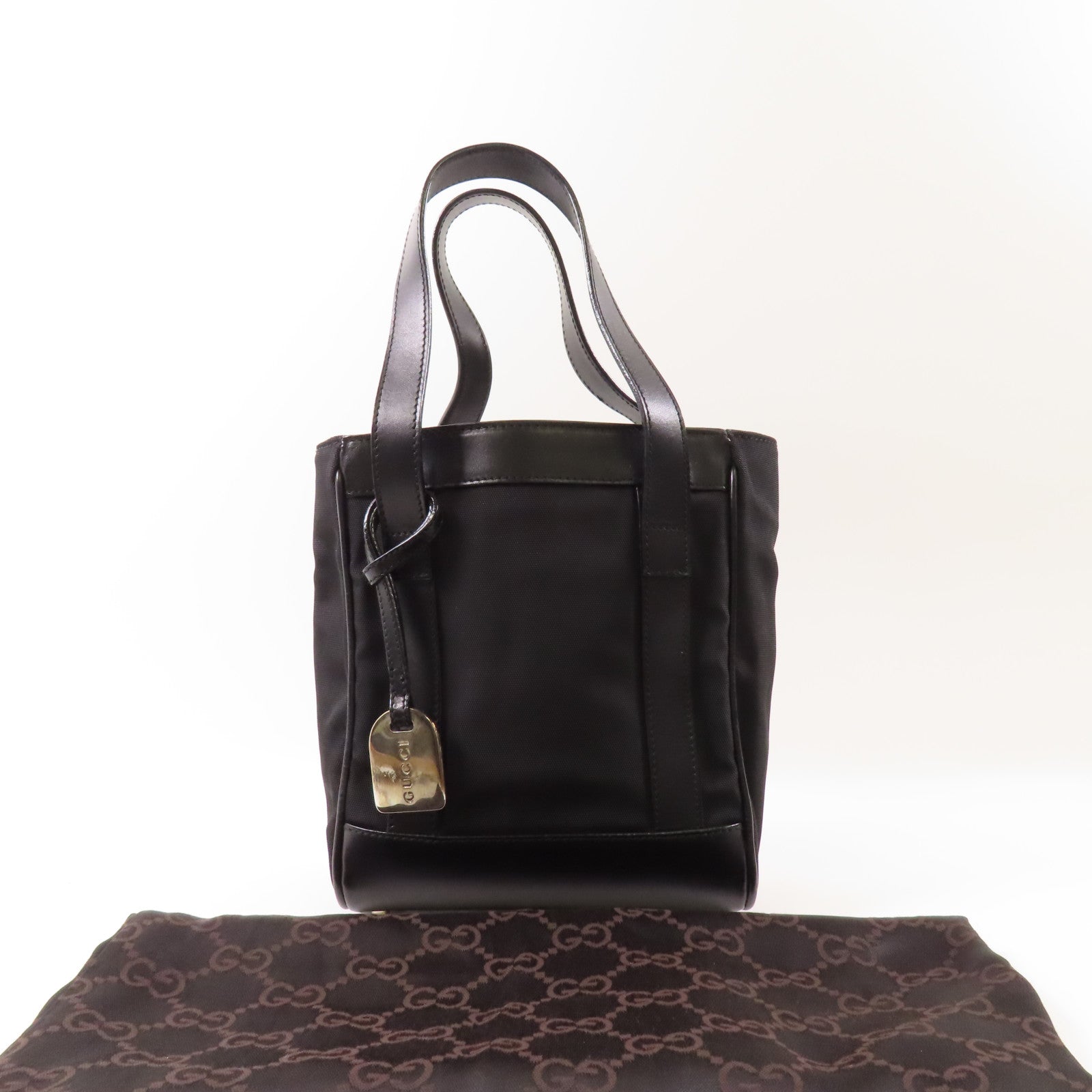 GUCCI 尼龍/皮革Handbag銀扣手挽袋