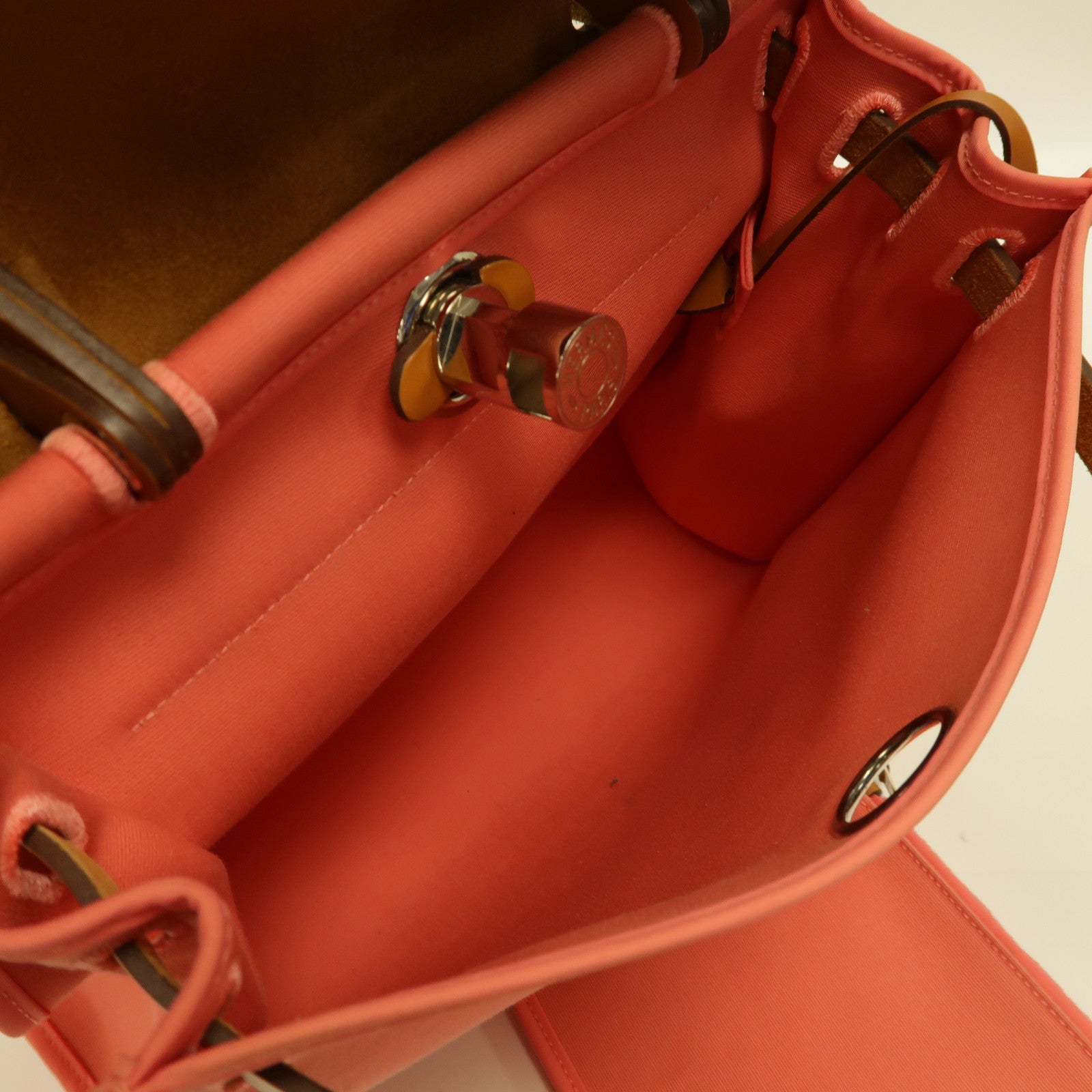 HERMES 帆布Herbag PM銀扣手挽肩背兩用袋粉紅色