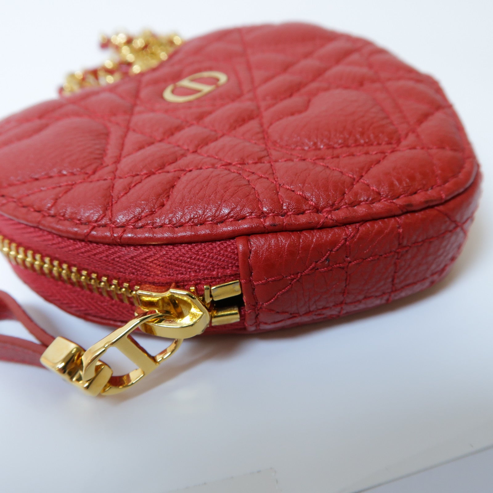 Dior 羊皮皮革Caro Heart Pouch With Chain金扣鏈帶肩背袋紅色