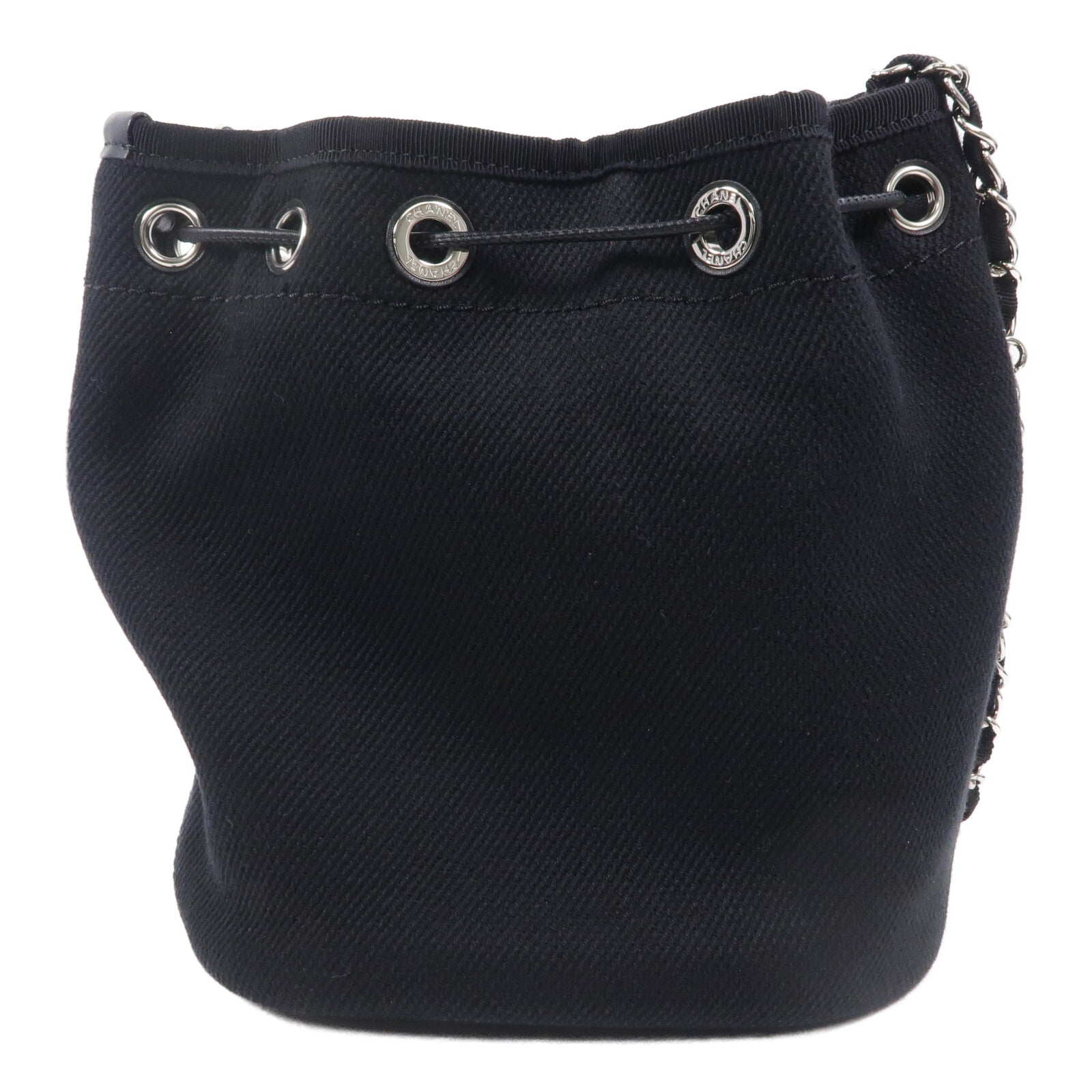 CHANEL 帆布Deauville Drawsting Bucket鏈帶肩背袋