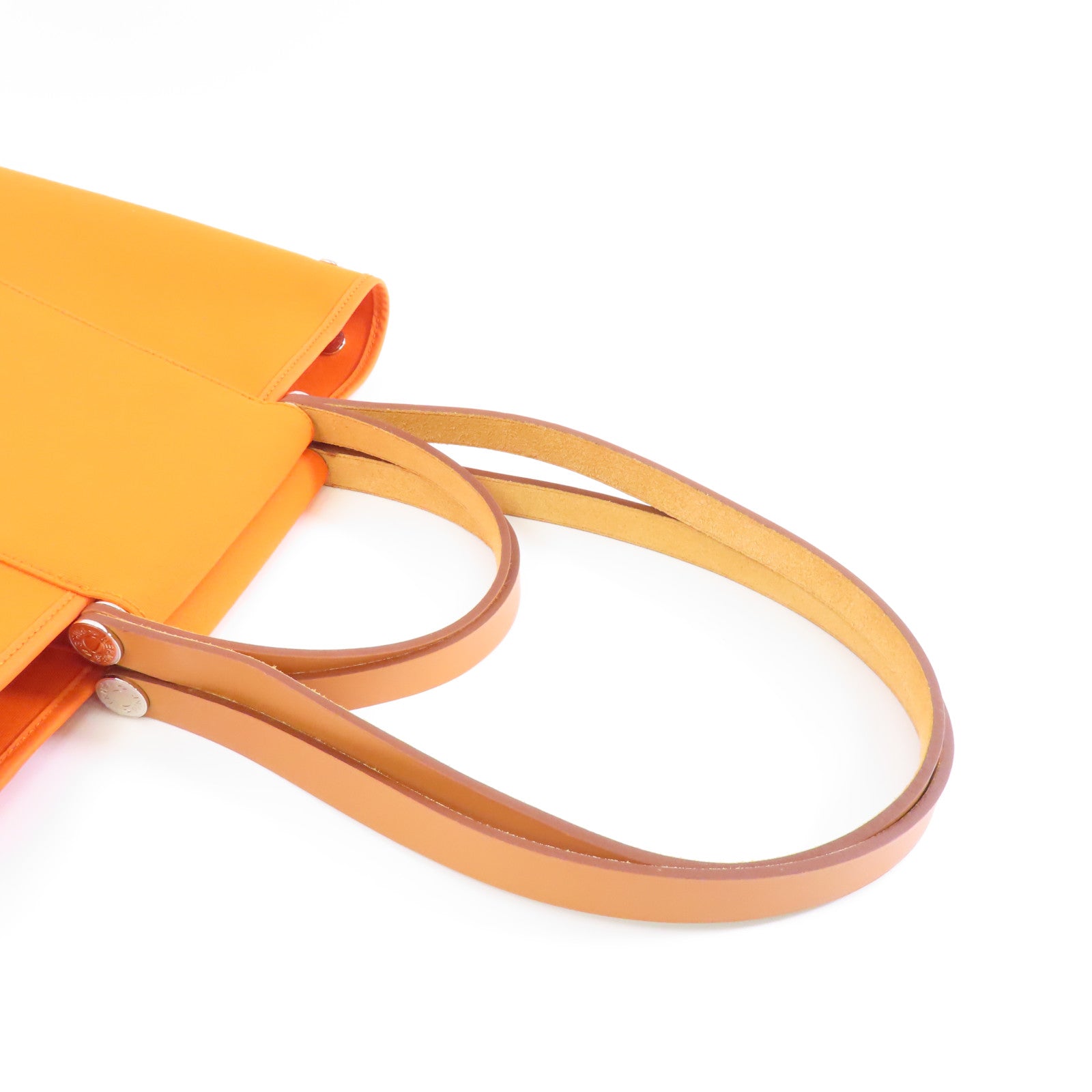 HERMES 帆布Cabag PM銀扣手挽肩背兩用袋橙色