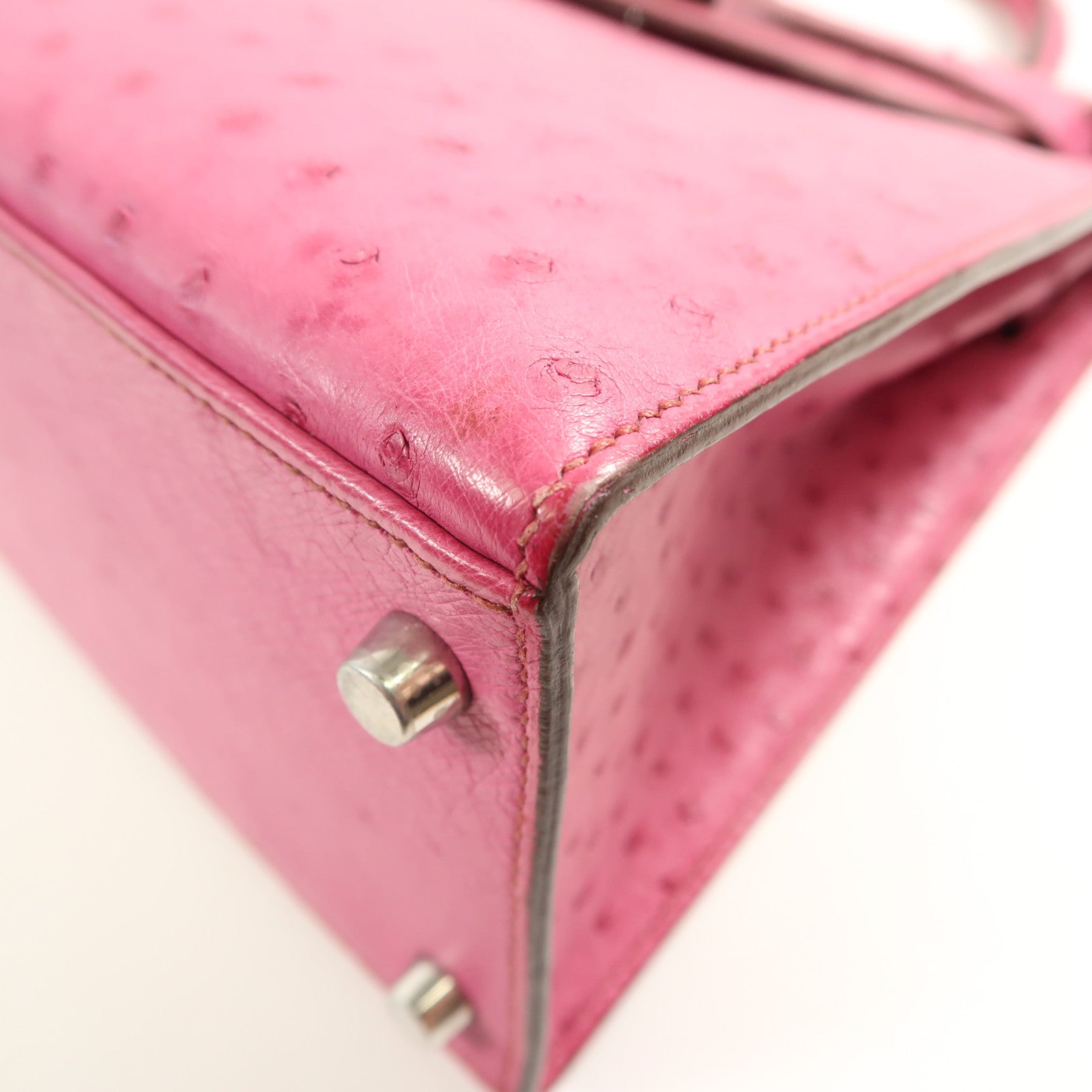 HERMES 【激減優惠】鴕鳥皮革Kelly 28銀扣手挽袋Fuchsia Pink