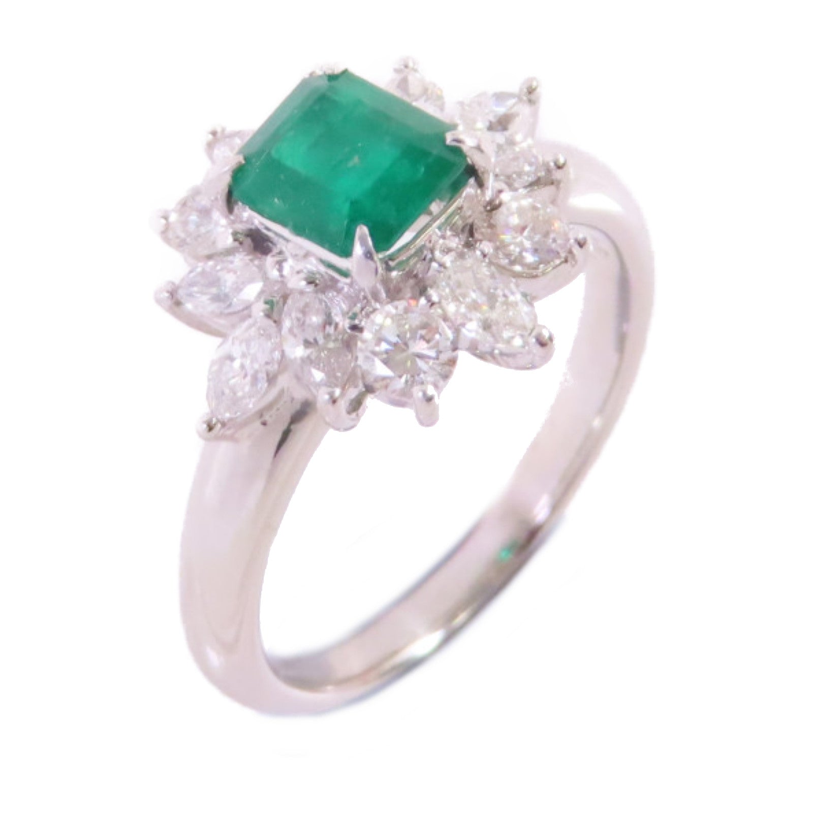 JEWELRY 0.99ct Emerald 0.85ct Diamond Ring US#6.75 PT900 Platinum