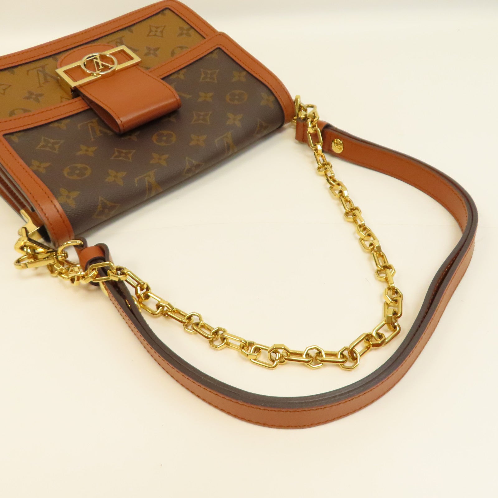 LOUIS VUITTON 【激減優惠】Monogram Reverse Dauphine MM金扣肩背袋啡色