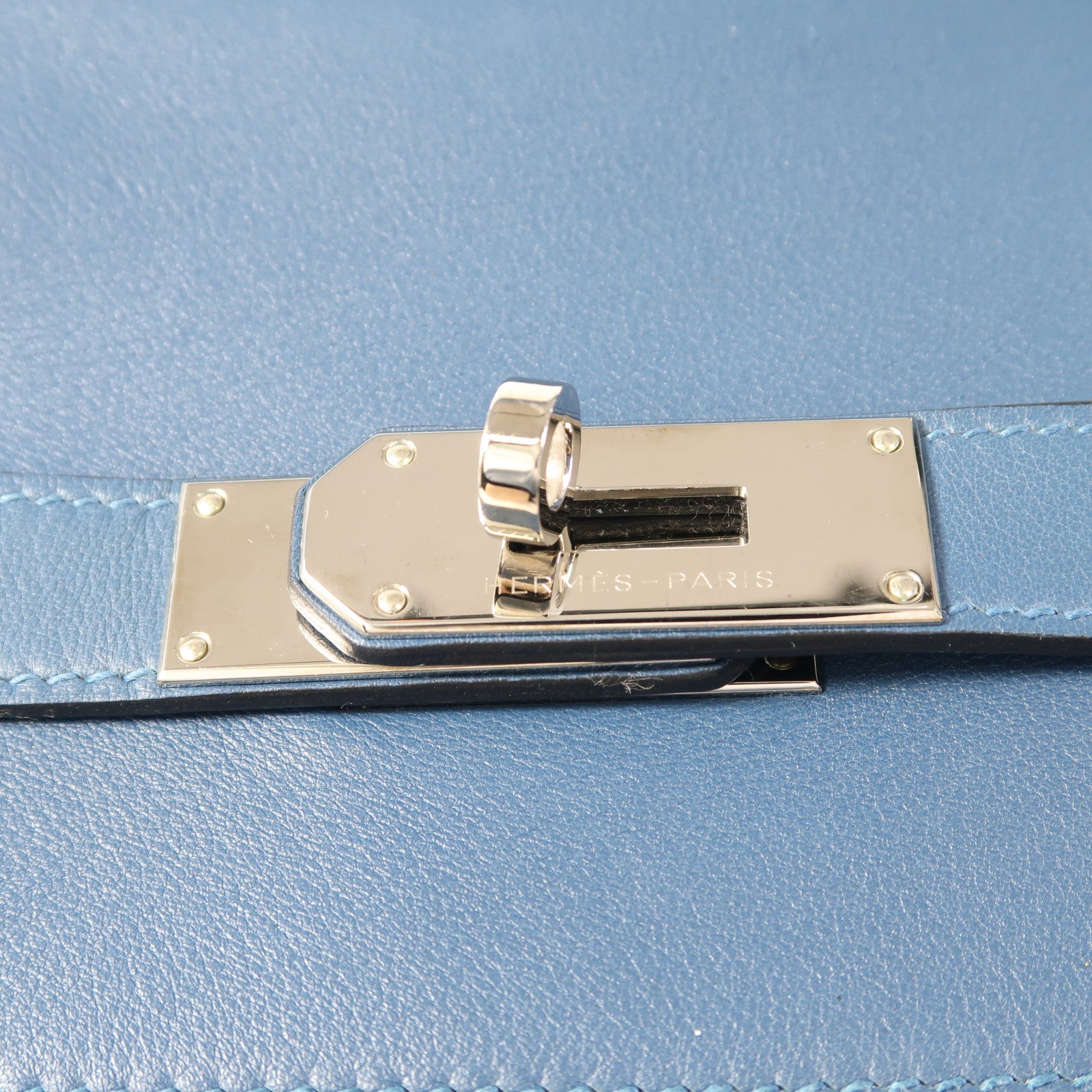 HERMES Swift皮革Kelly 50銀扣手挽袋Bleu Saphir