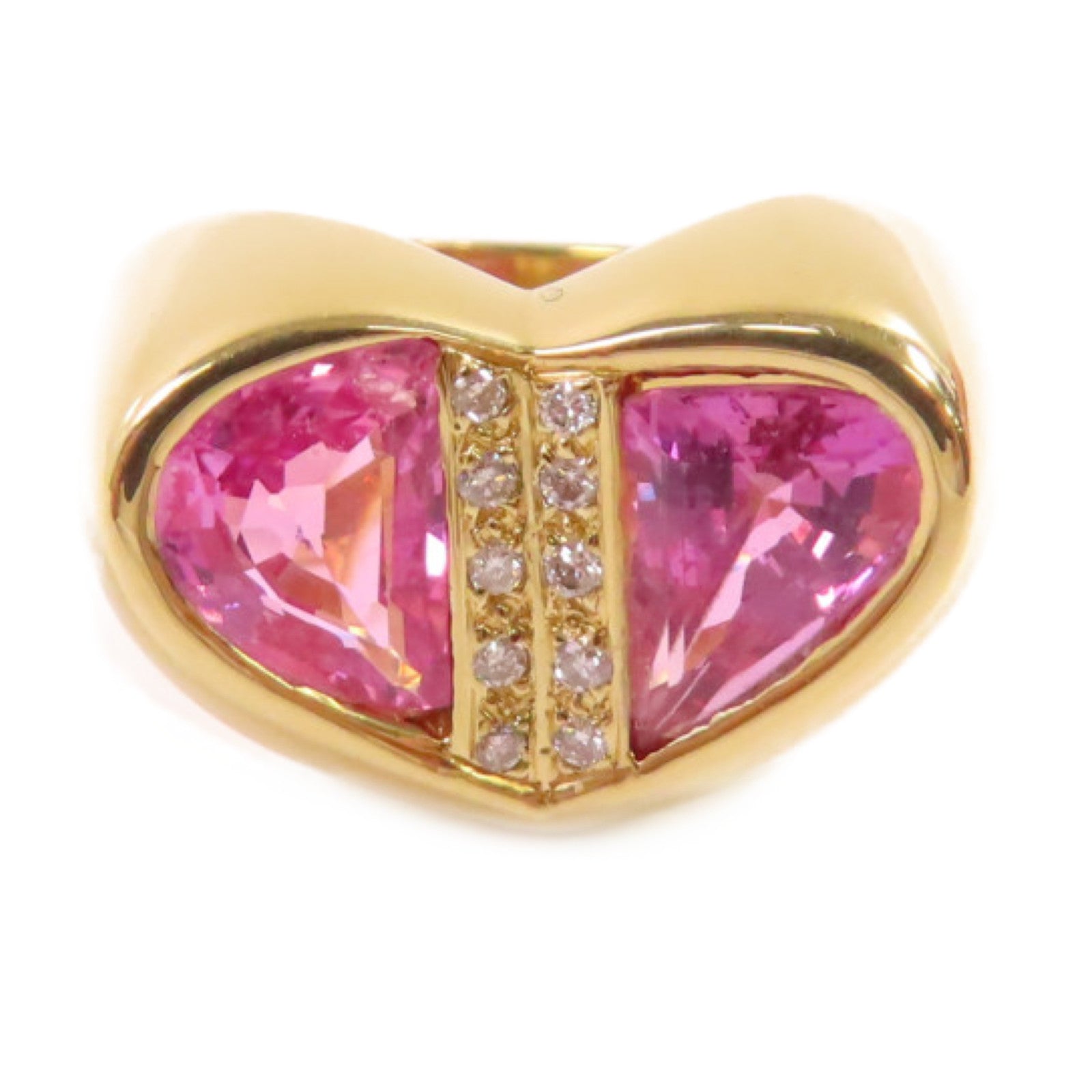 JEWELRY 【激減優惠】18K黃金/2.45ct粉紅藍寶石/0.07ct鑽石Pink Sapphire Diamond Ring戒指US#6.5
