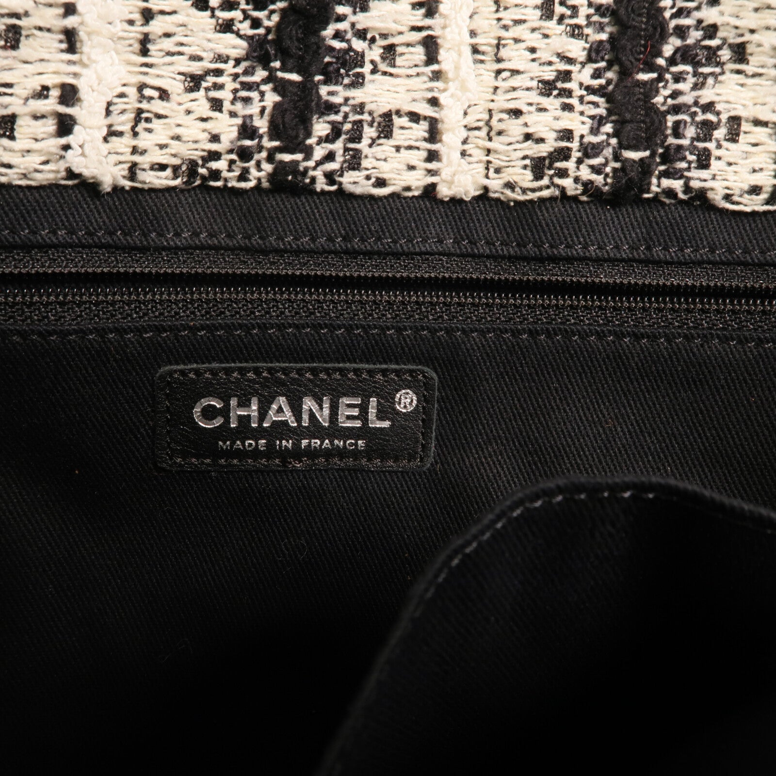 CHANEL 牛皮皮革/棉質Chain Shoulder銀扣肩背袋