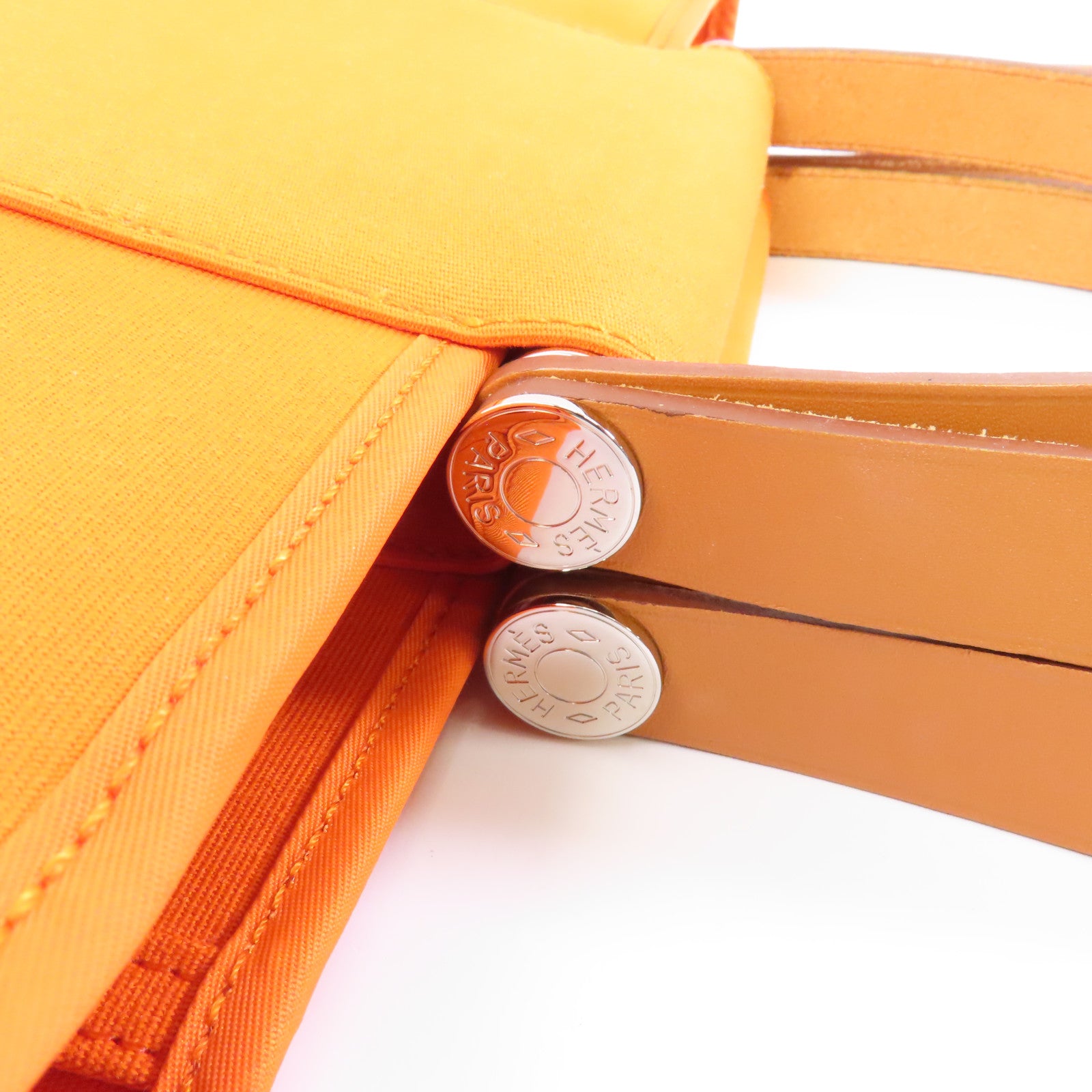 HERMES 帆布Cabag PM銀扣手挽肩背兩用袋橙色