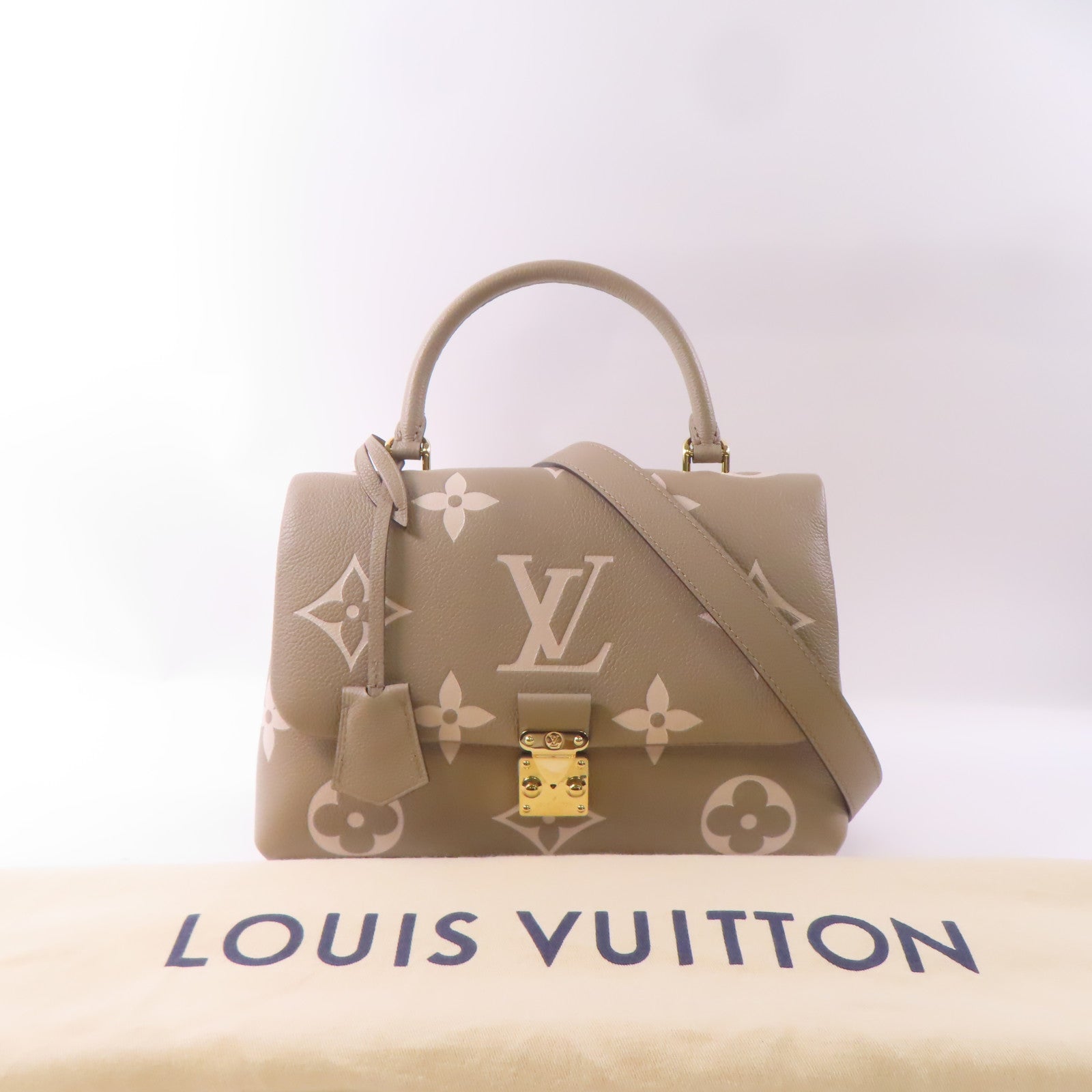LOUIS VUITTON Monogram Empreinte Madeleine MM金扣手挽肩背兩用袋淺褐色