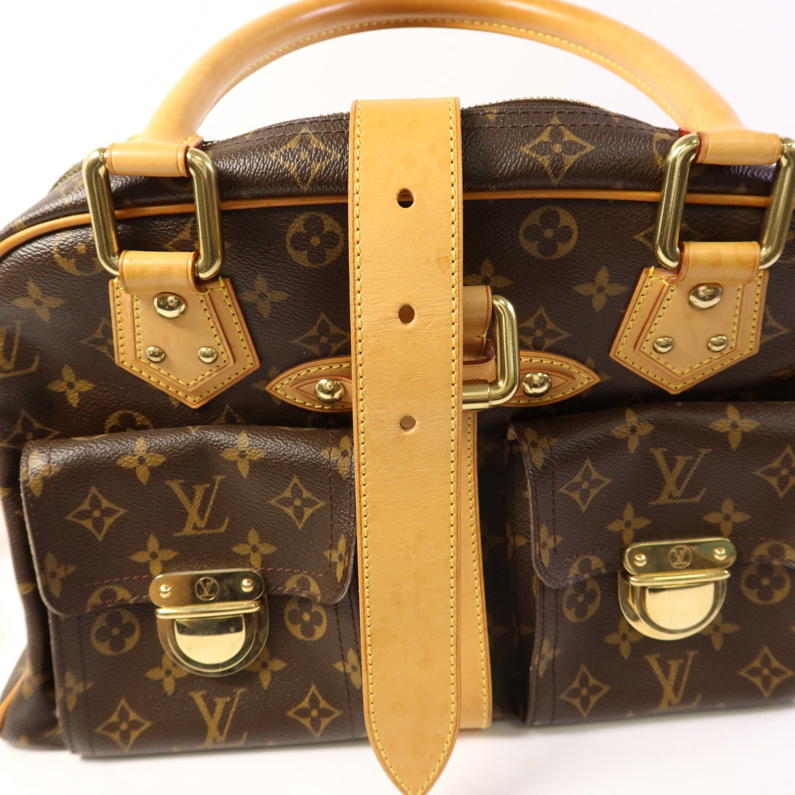 LOUIS VUITTON Monogram Manhattan GM金扣手挽袋棕色