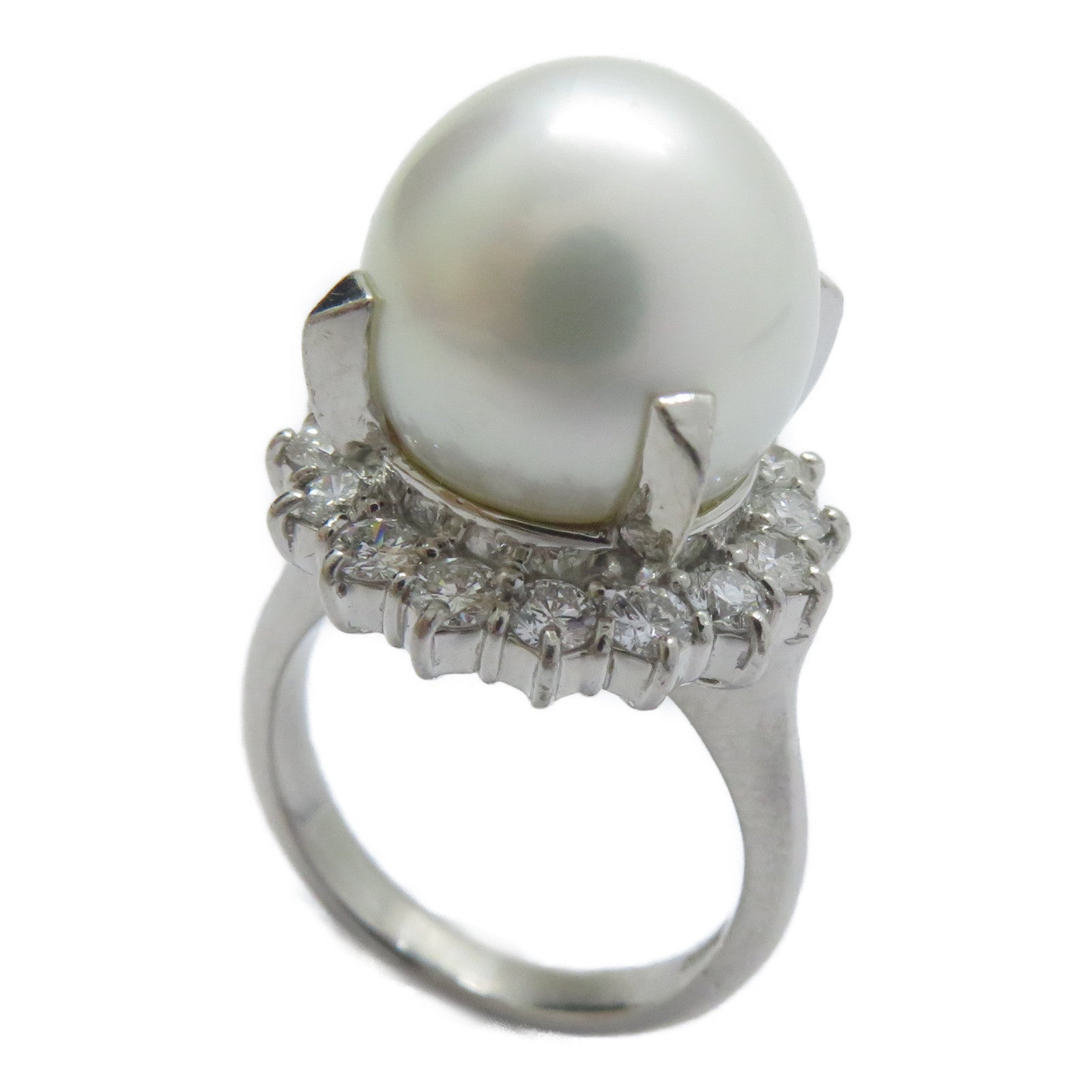 JEWELRY PT900鉑金SouthSea Pearl Ring南洋珍珠12.6mm/0.85ct鑽石戒指US#5.5
