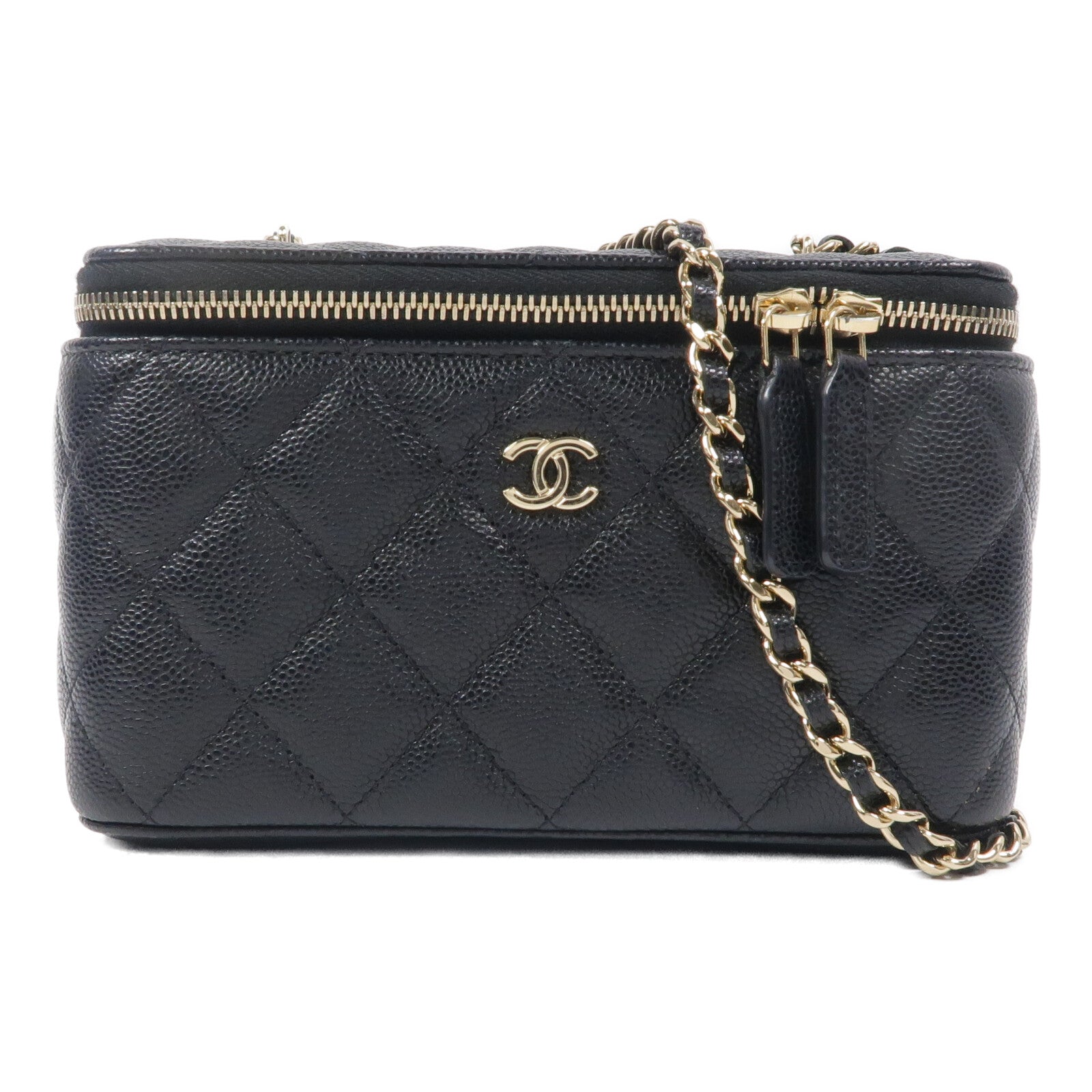 CHANEL 牛皮皮革Vanity Case鏈帶肩背袋