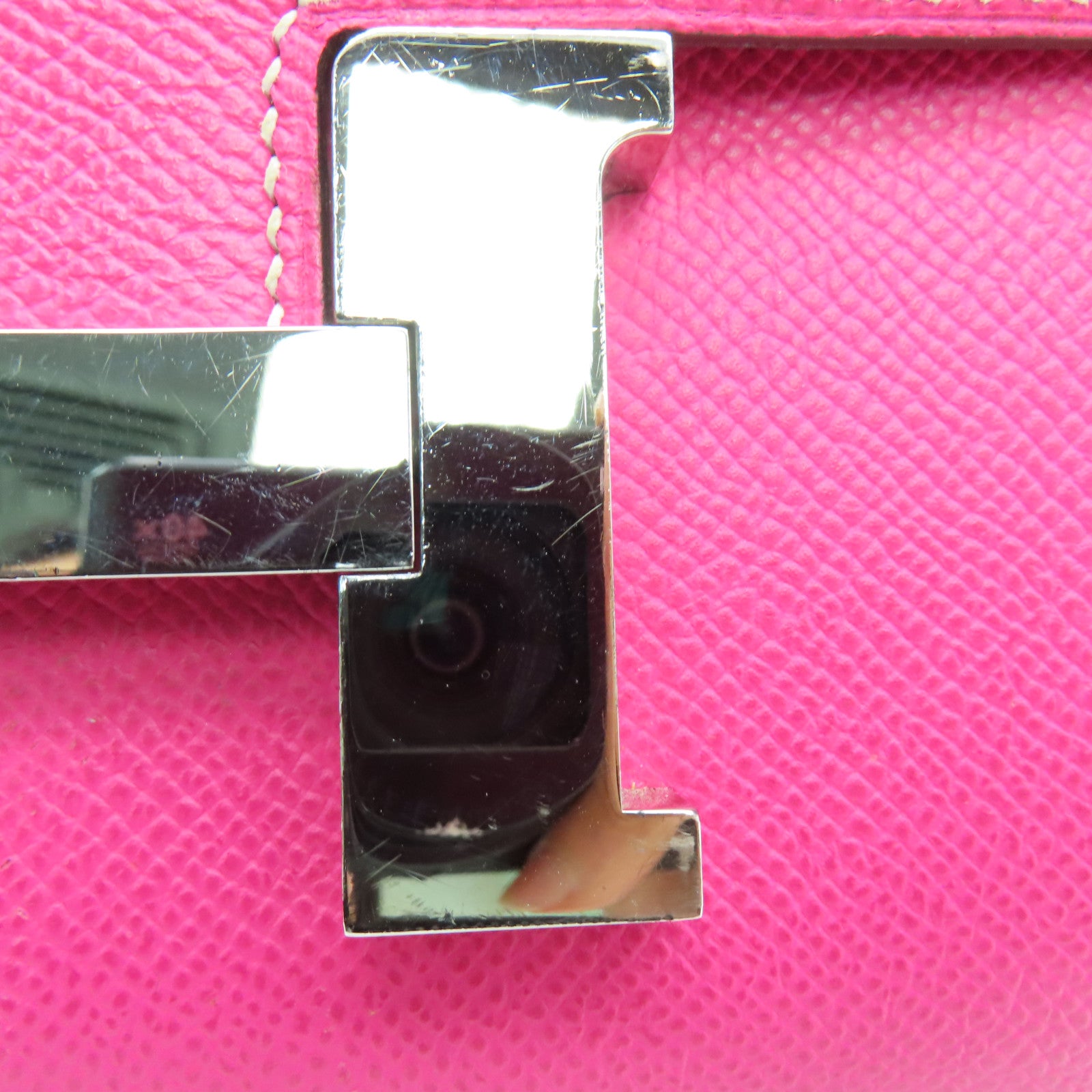 HERMES Espom Leather Constance 24 Silver Buckle Shoulder Bag Rose Tyrien