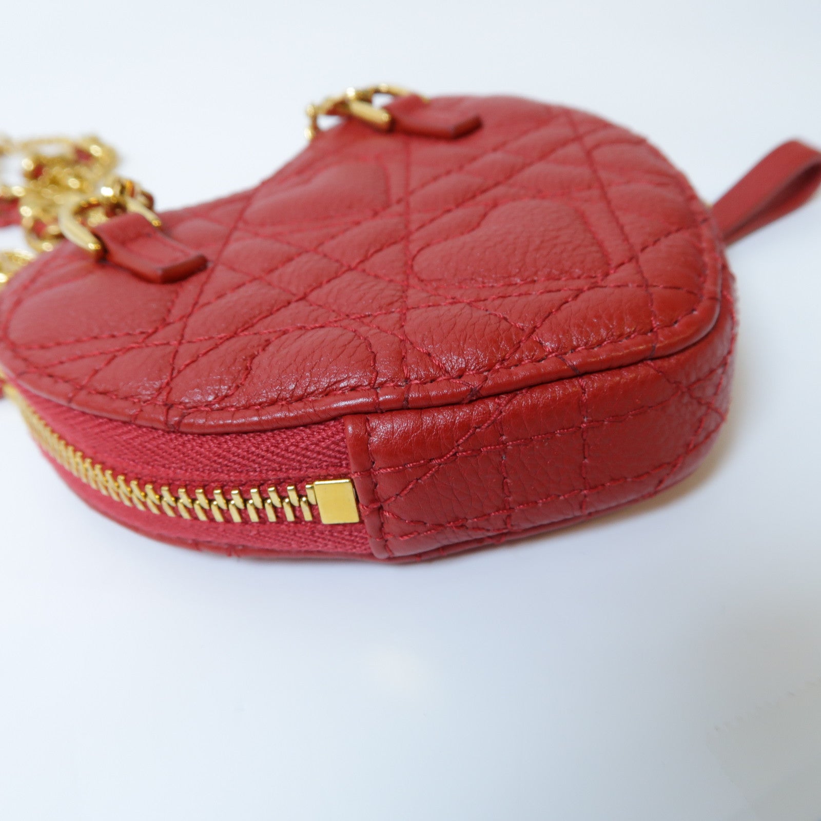 Dior 羊皮皮革Caro Heart Pouch With Chain金扣鏈帶肩背袋紅色