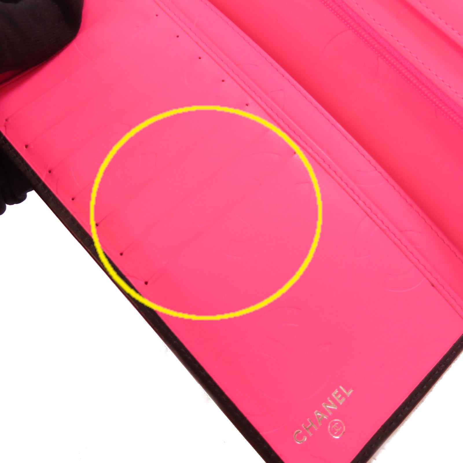 CHANEL 菱格羊皮皮革Cambon Long Wallet銀扣長錢包黑色/粉紅色