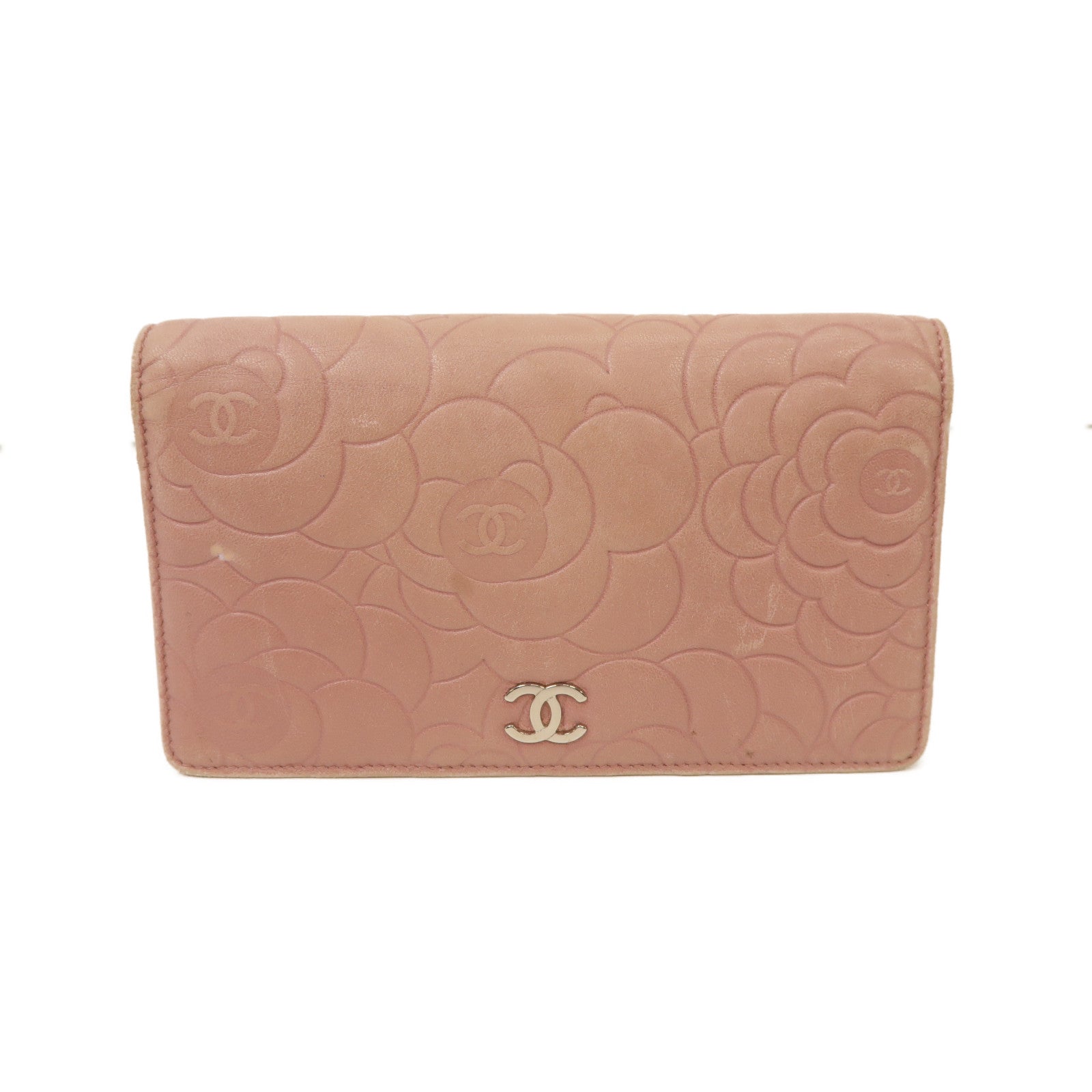 CHANEL 【激減優惠】羊皮皮革Long Wallet銀扣長錢包粉紅色