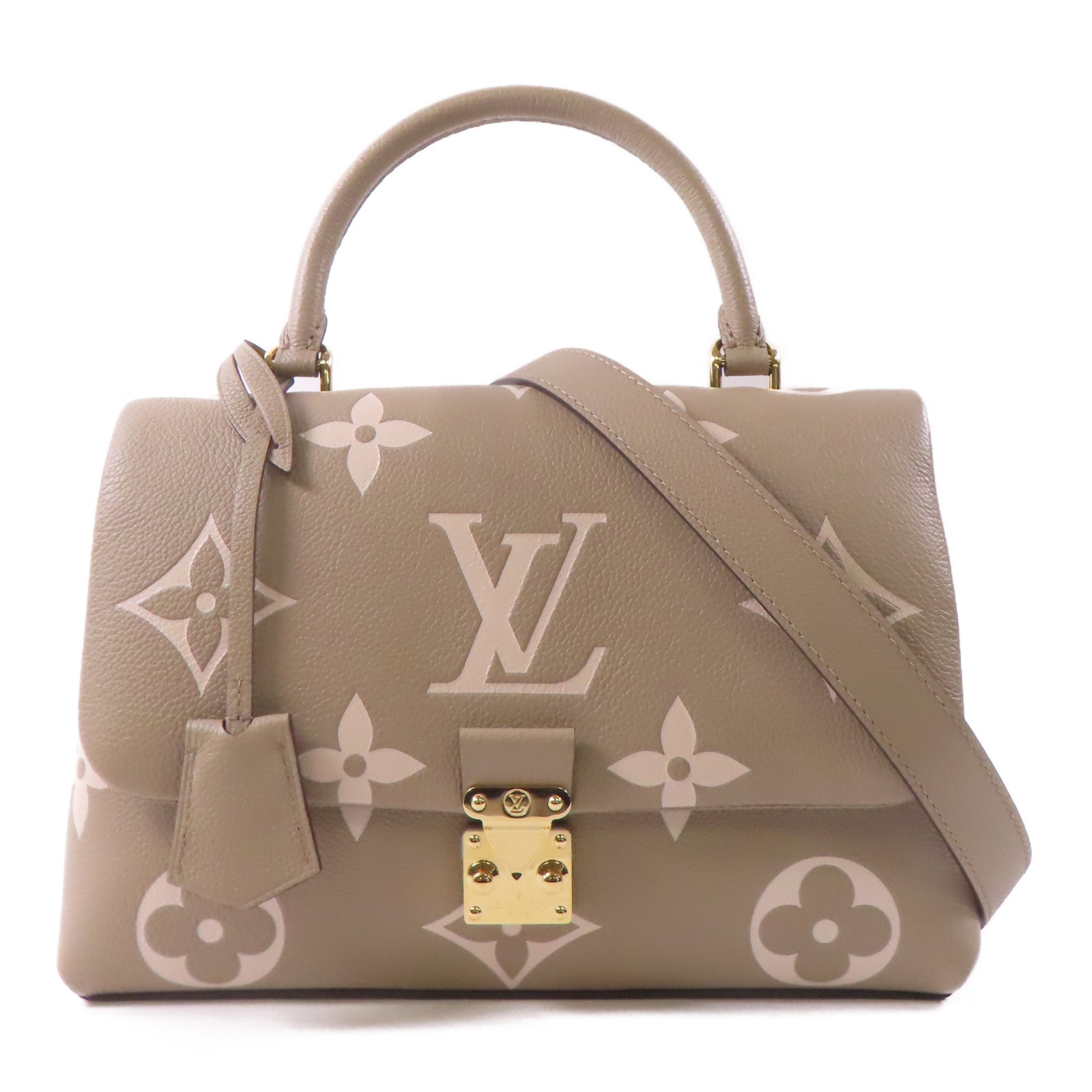 LOUIS VUITTON Monogram Empreinte Madeleine MM金扣手挽肩背兩用袋淺褐色