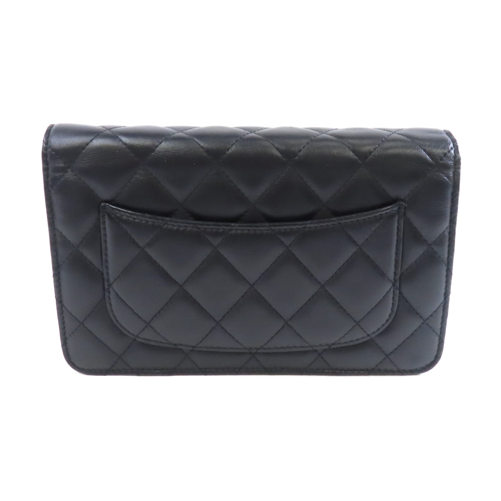 CHANEL 菱格羊皮皮革Wallet On Chain Shoulder Bag銀扣鏈帶肩背袋黑色