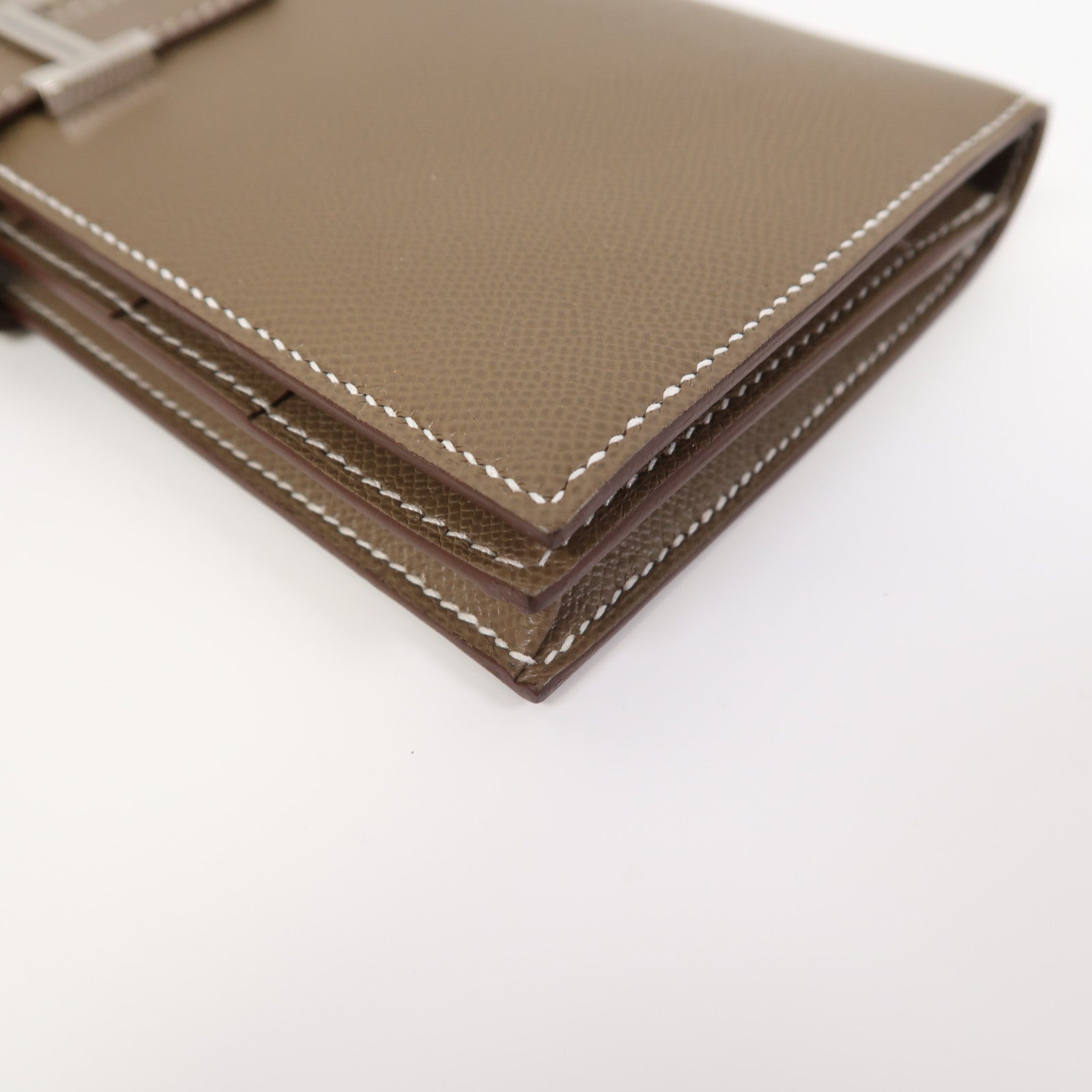 HERMES 皮革Bearn W Snap銀扣長錢包啡色