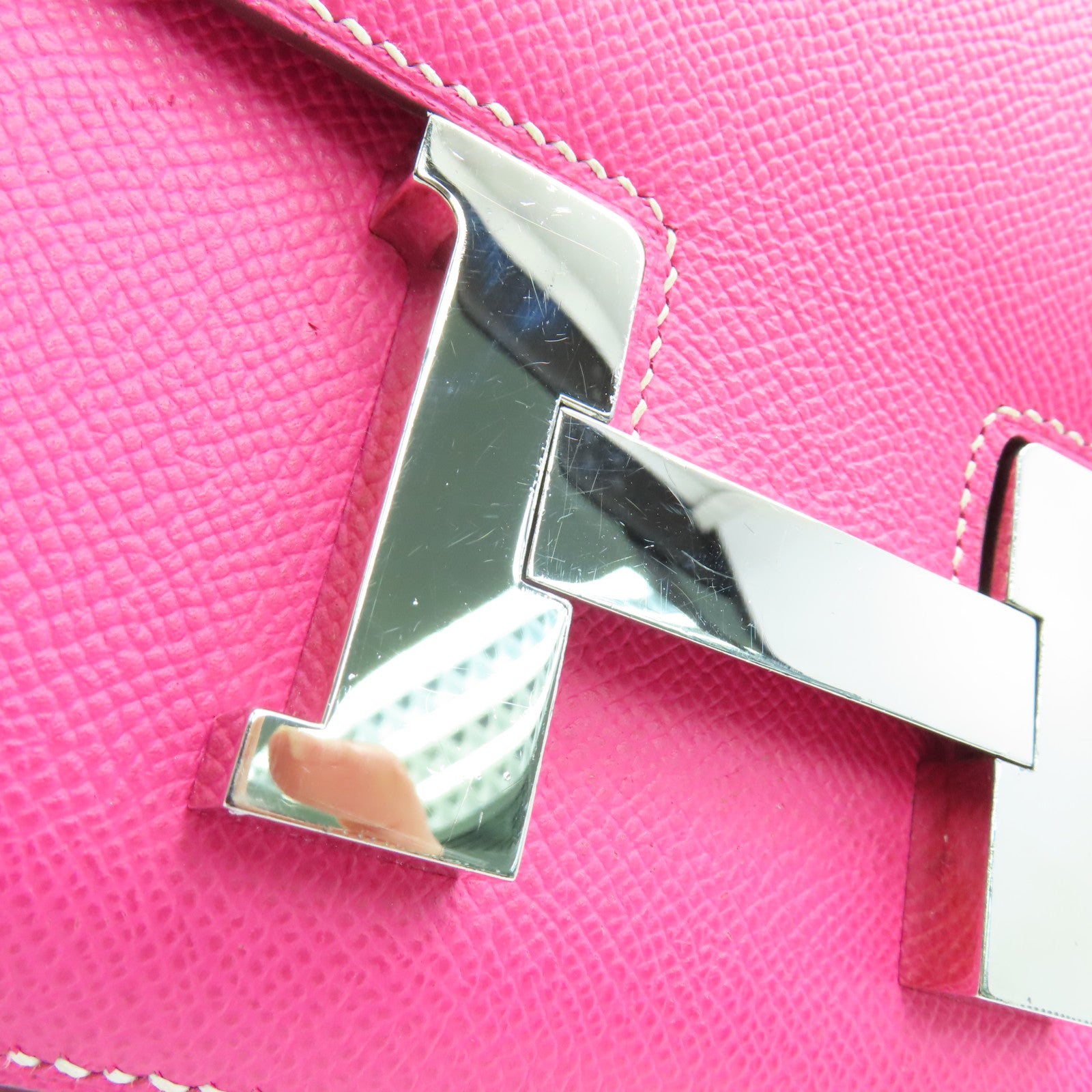 HERMES Espom Leather Constance 24 Silver Buckle Shoulder Bag Rose Tyrien