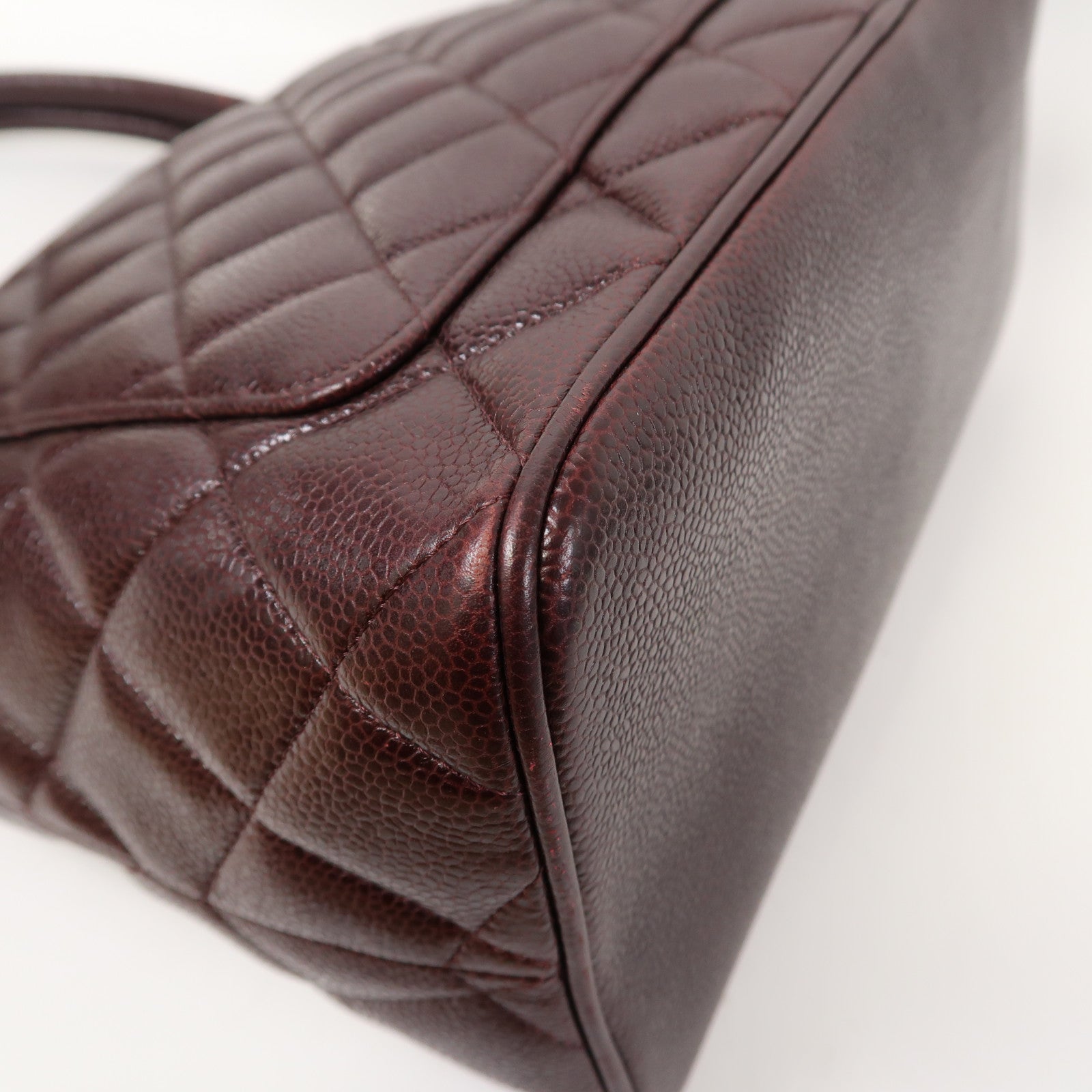 CHANEL 【激減優惠】菱格牛皮皮革Handbag銀扣手挽袋酒紅色