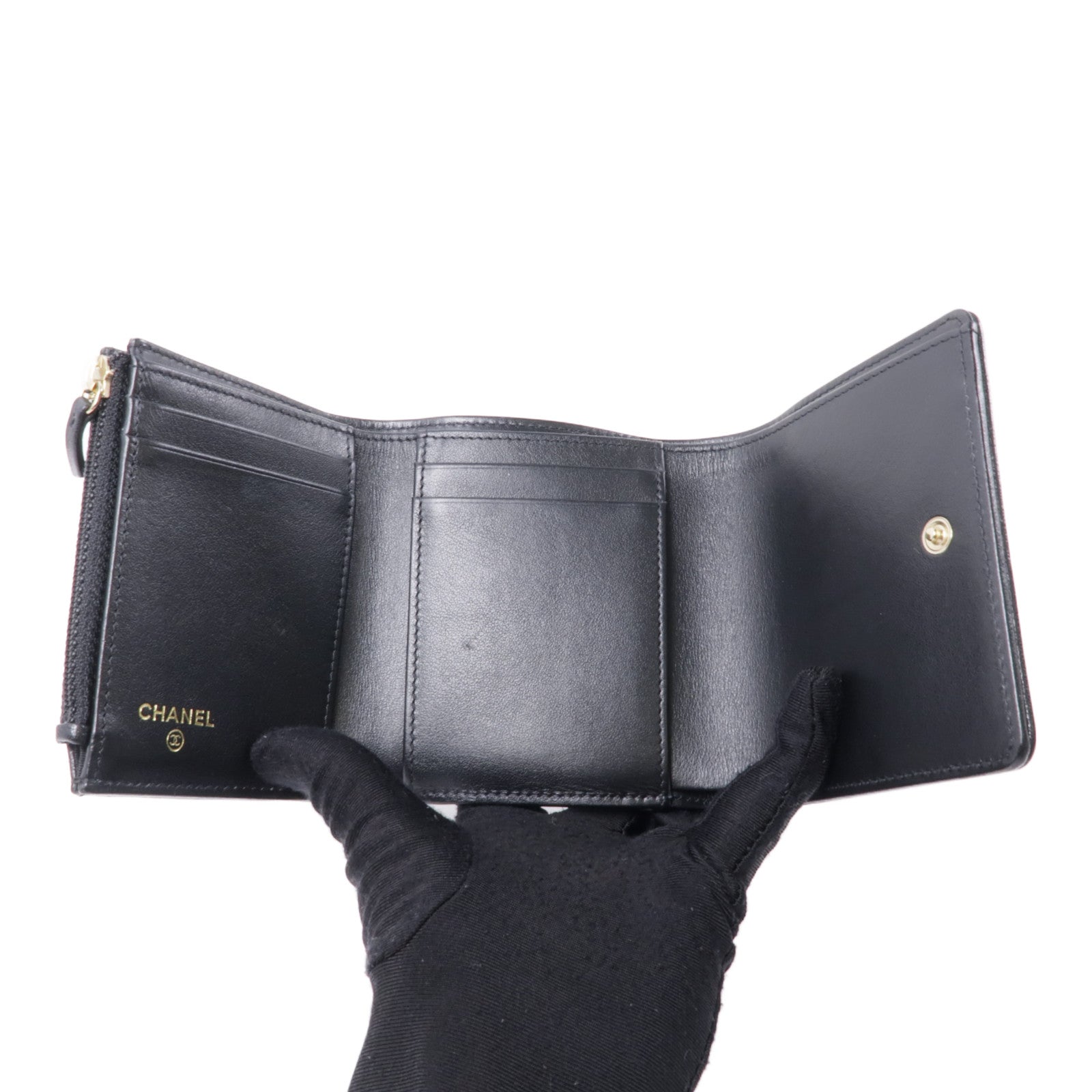CHANEL 皮革Wallet金扣錢包黑色
