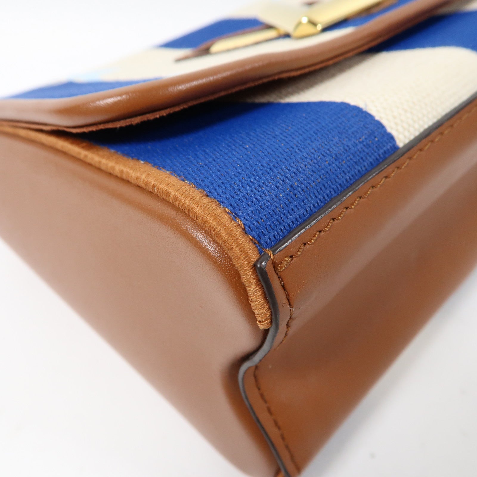 LOUIS VUITTON 皮革/帆布Twist金扣肩背袋藍色/啡色/米色